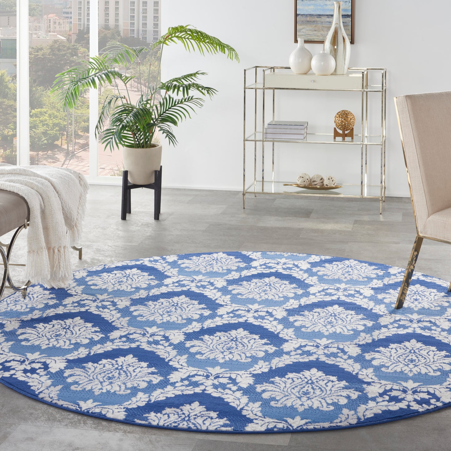 Nourison Whimsicle 8' x Round Blue Farmhouse Indoor Rug