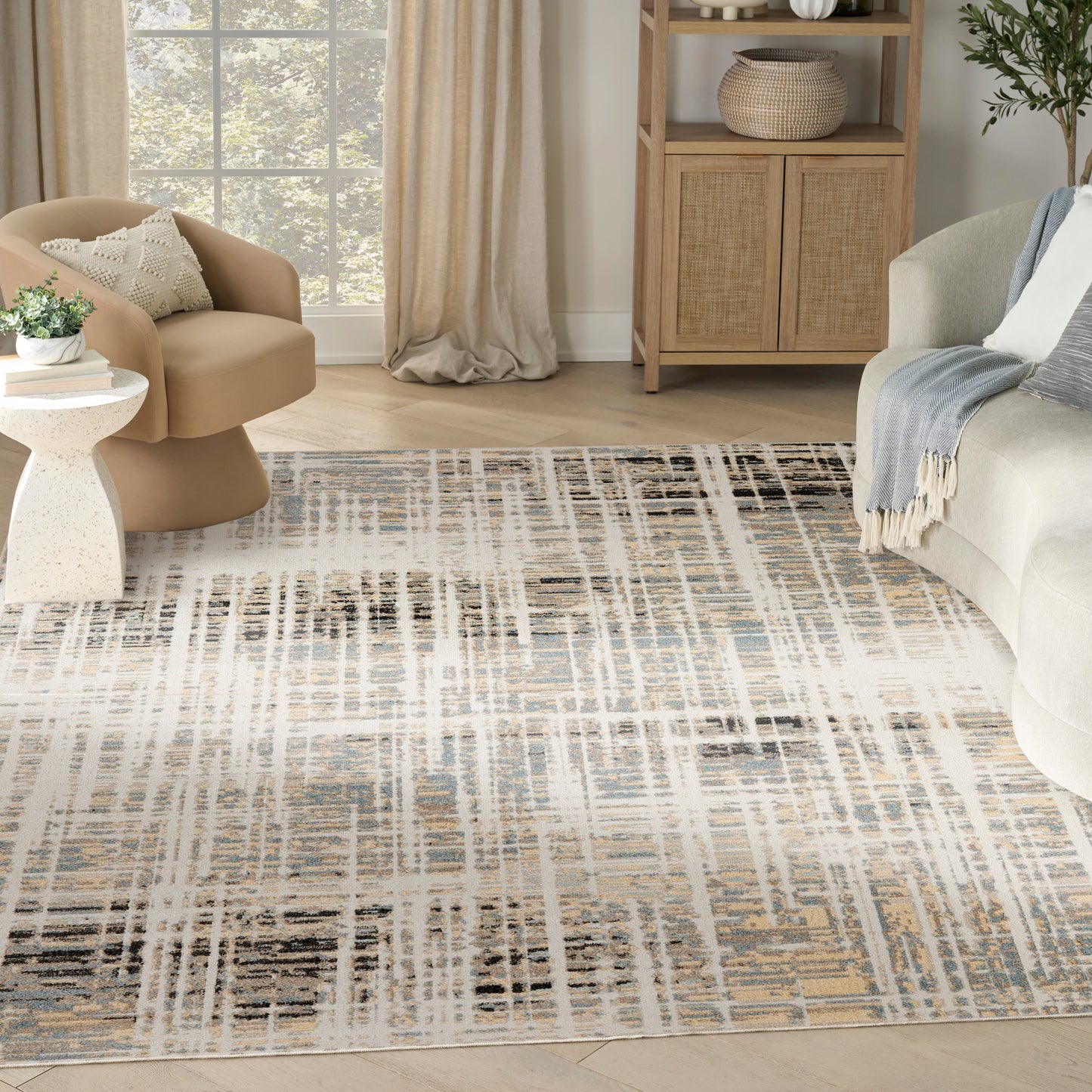 Nourison Washable Decor 9' x 12' Ivory Blue Modern Indoor Rug