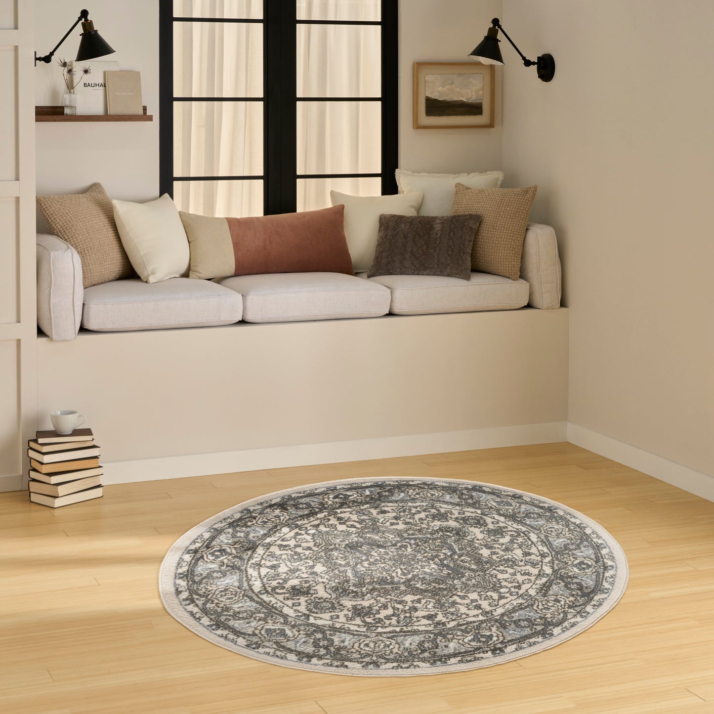 Nourison Quarry 4' x Round Ivory Blue Vintage Indoor Rug