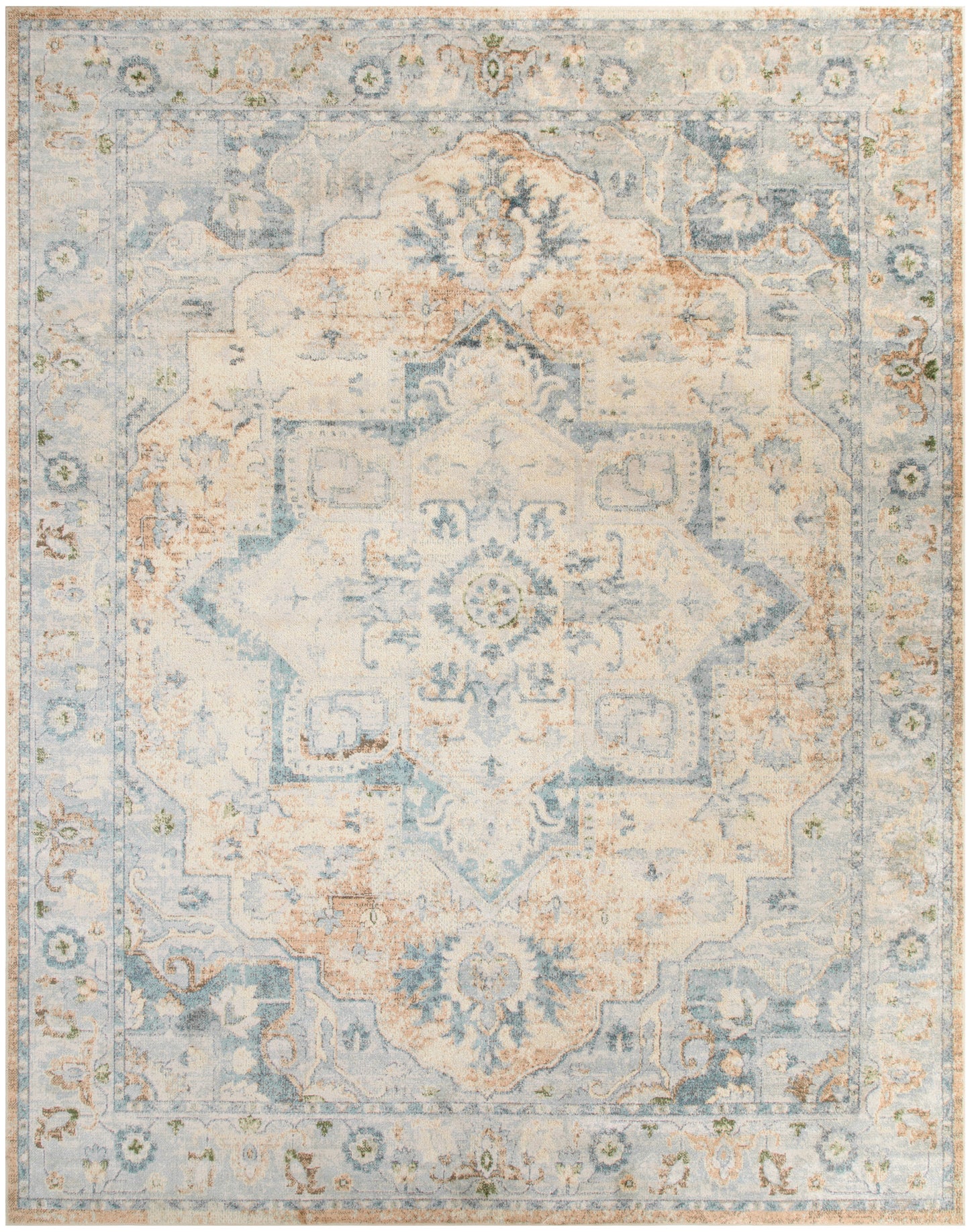 Nourison Astra Machine Washable 6'7" x 9' Beige Blue Vintage Indoor Rug