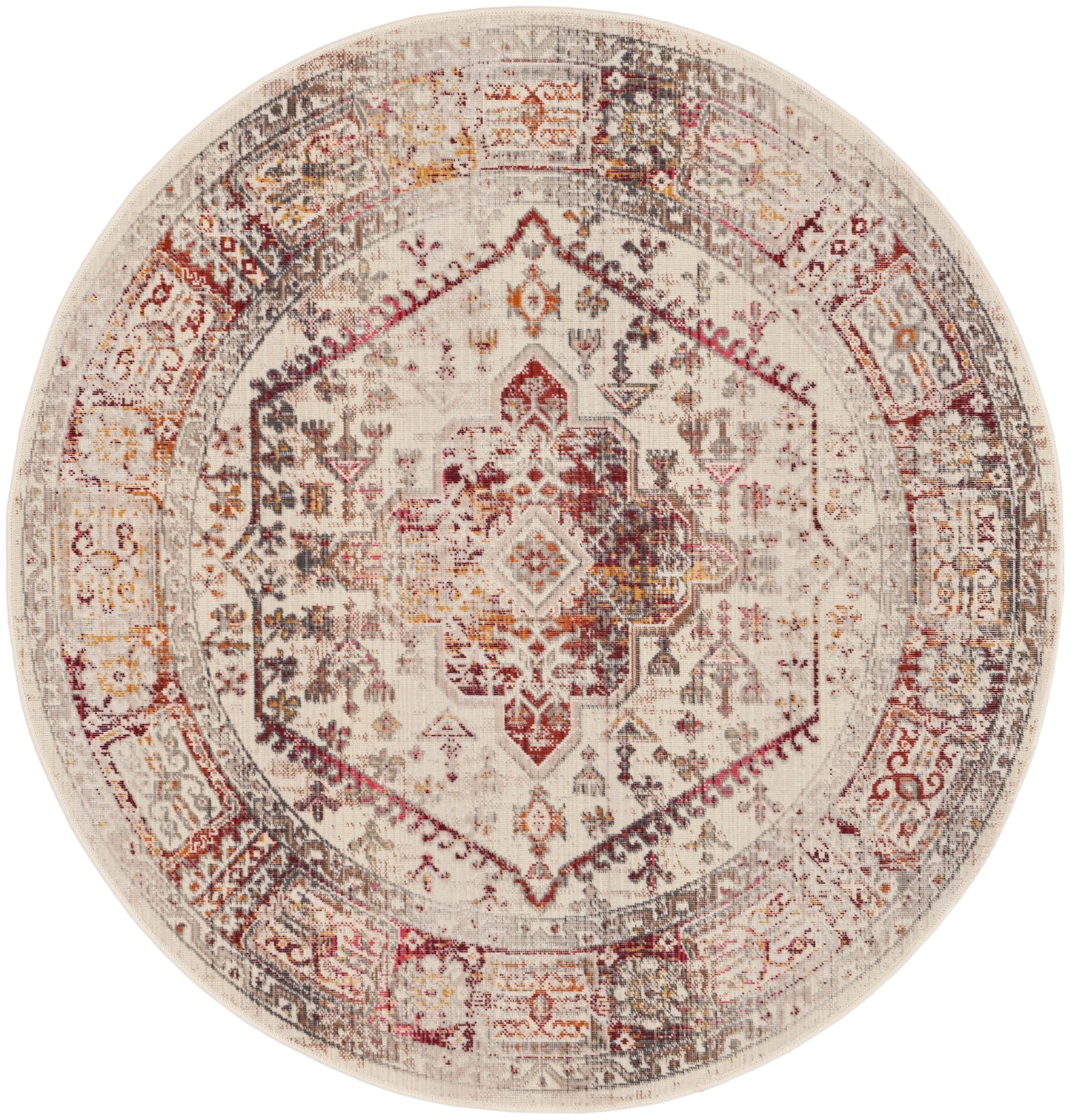 Nourison Vintage Kashan 4' x Round Ivory Red Vintage Indoor Rug