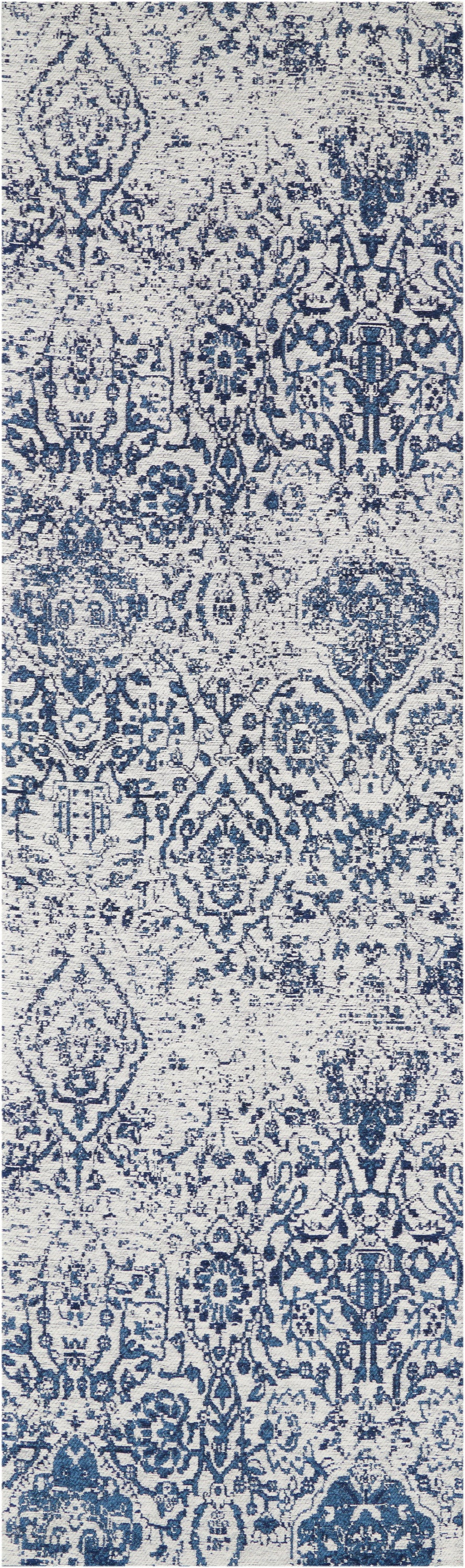 Nourison Damask 2'3" x 7'6" Ivory/Navy Vintage Indoor Rug