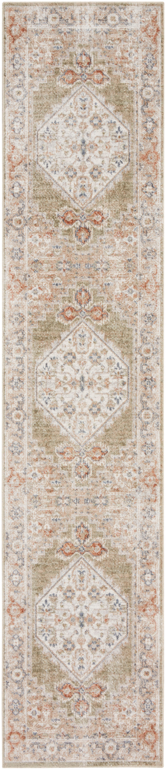 Nourison Astra Machine Washable 2'2" x 12' Sage Multi Vintage Indoor Rug