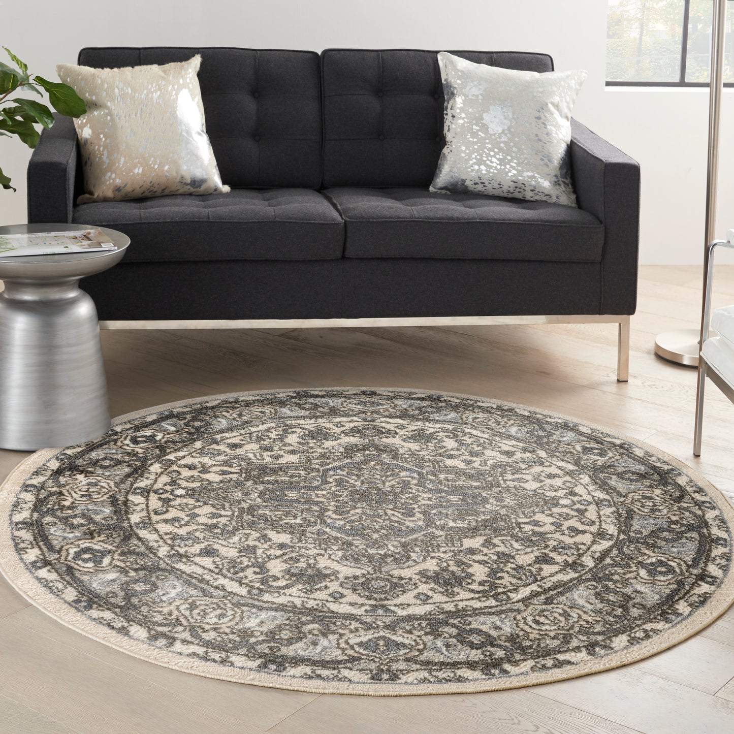 Nourison Quarry 8' x Round Ivory Blue Vintage Indoor Rug