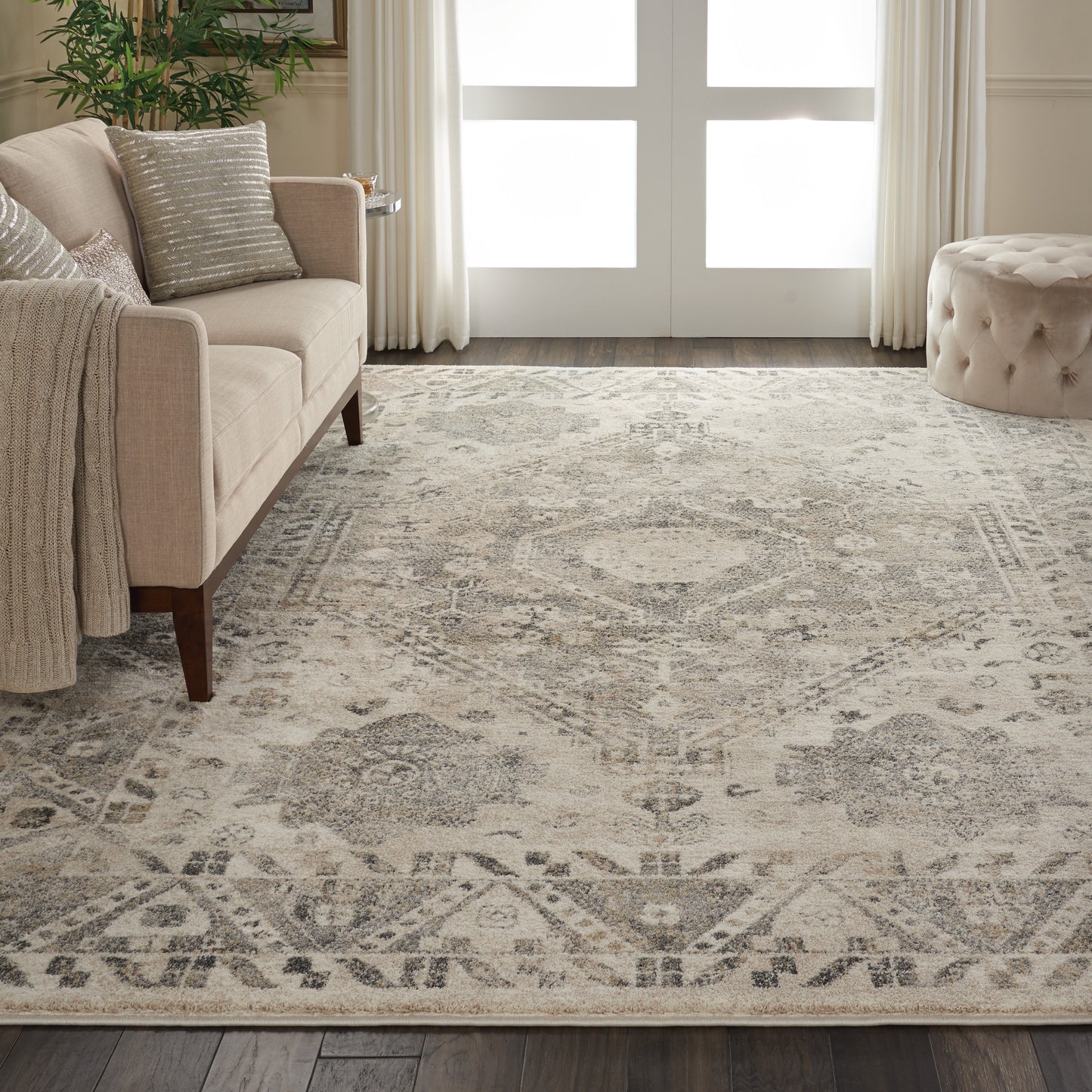 Nourison Fusion 9'6" x 13' Cream Grey Vintage Indoor Rug