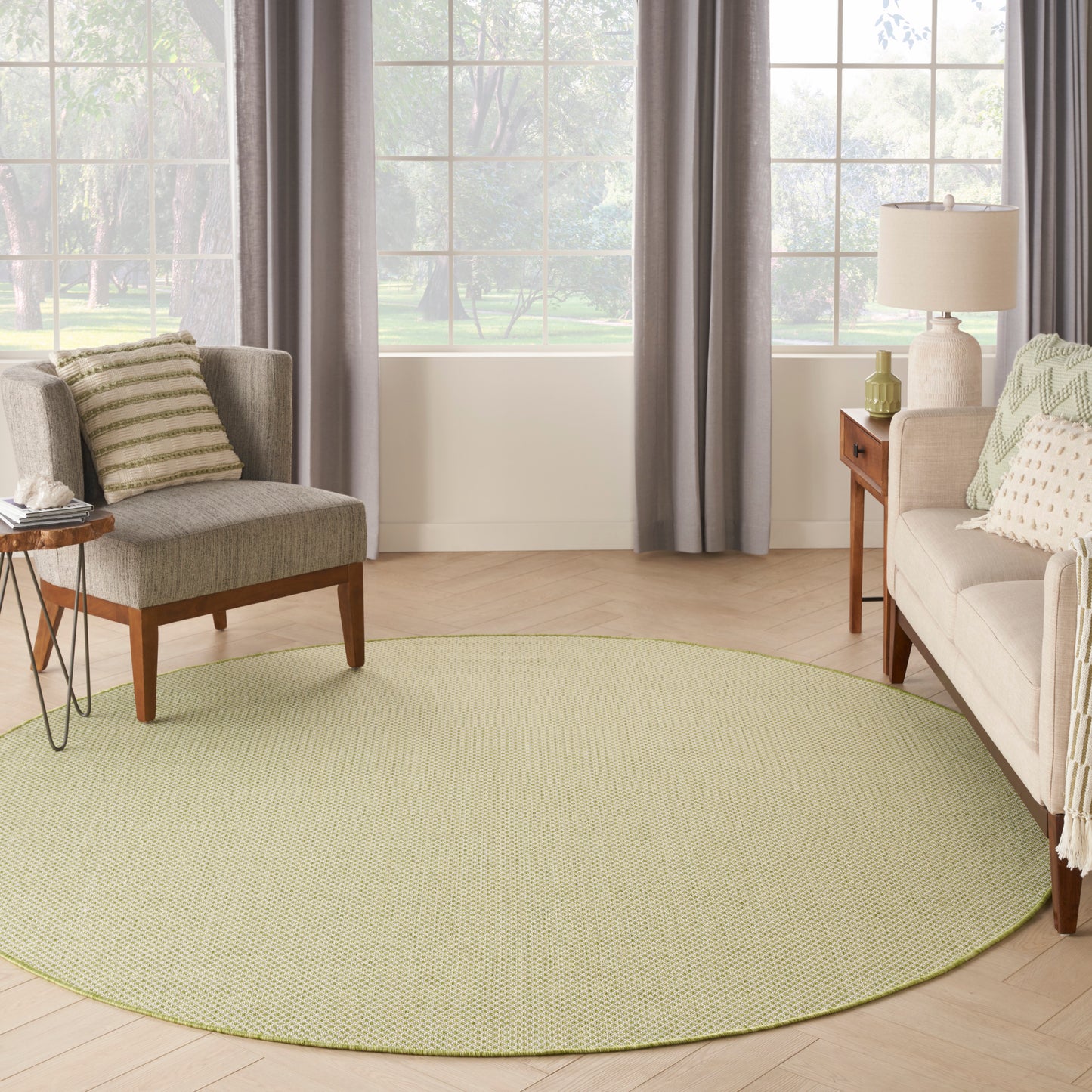 Nourison Courtyard 8' x Round Ivory Green Modern Rug