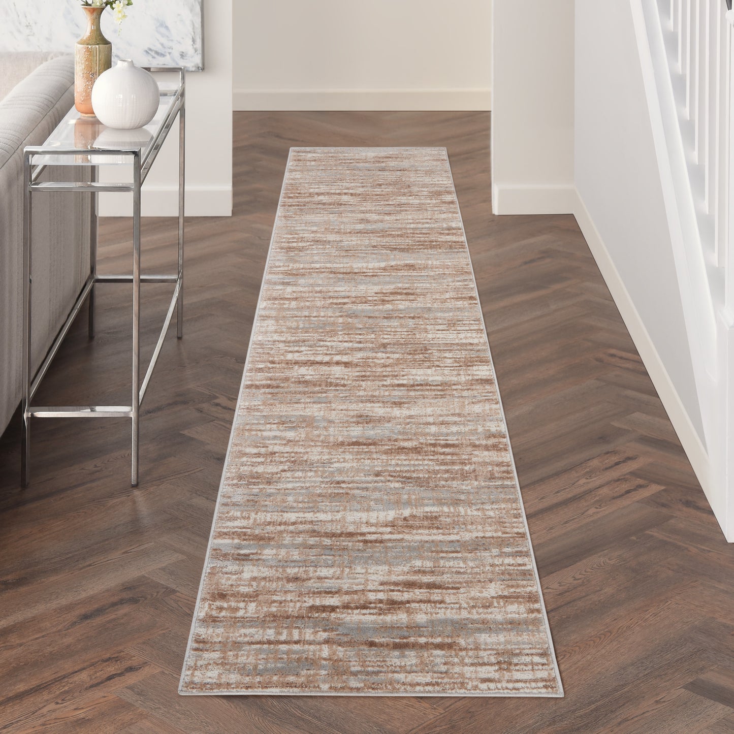 Nourison Elation 2'2" x 12' Ivory Grey Modern Indoor Rug