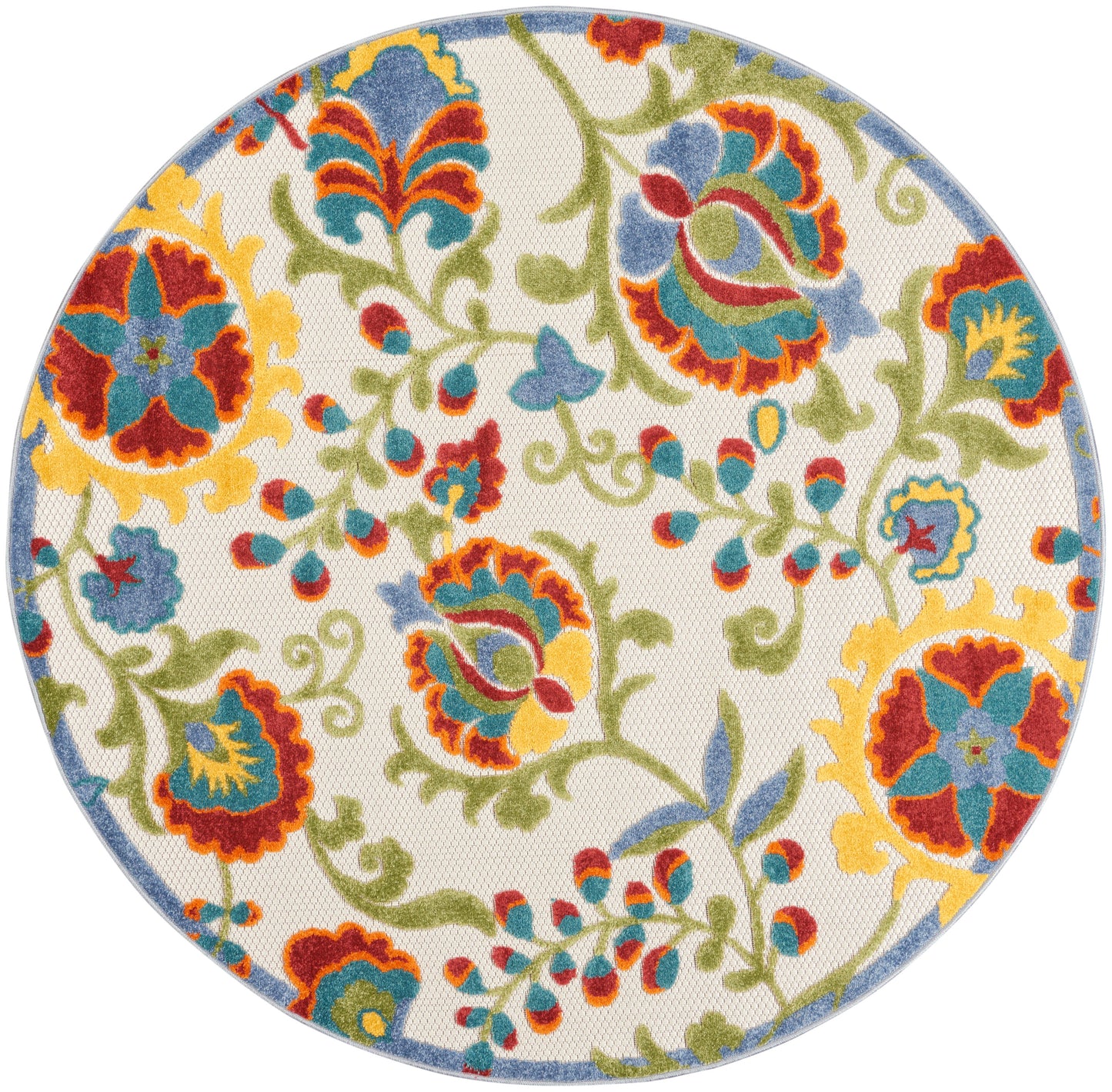 Nourison Aloha 5'3" x Round Ivory Multicolor Farmhouse Rug