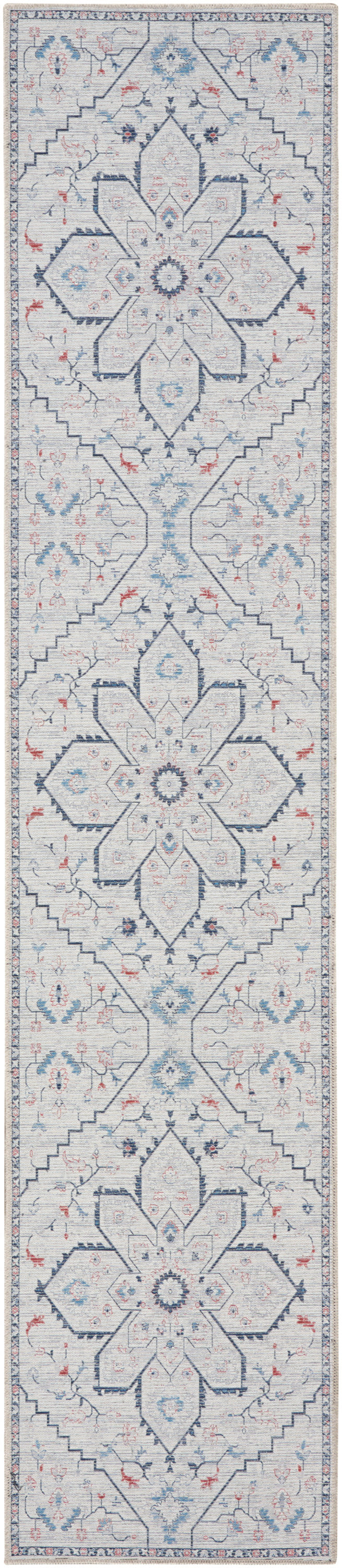 Nicole Curtis Machine Washable Series 1 2'2" x 8' Ivory Blue Farmhouse Indoor Rug