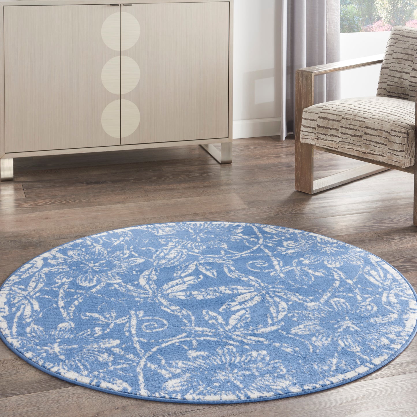 Nourison Whimsicle 5' x Round Blue Farmhouse Indoor Rug