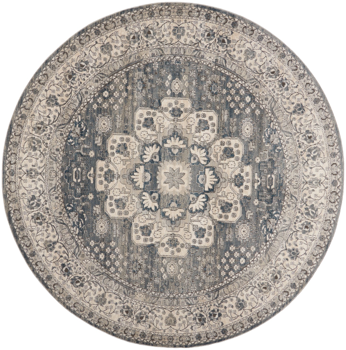 Nourison Quarry 7’10” x Round Grey/Ivory Vintage Indoor Rug