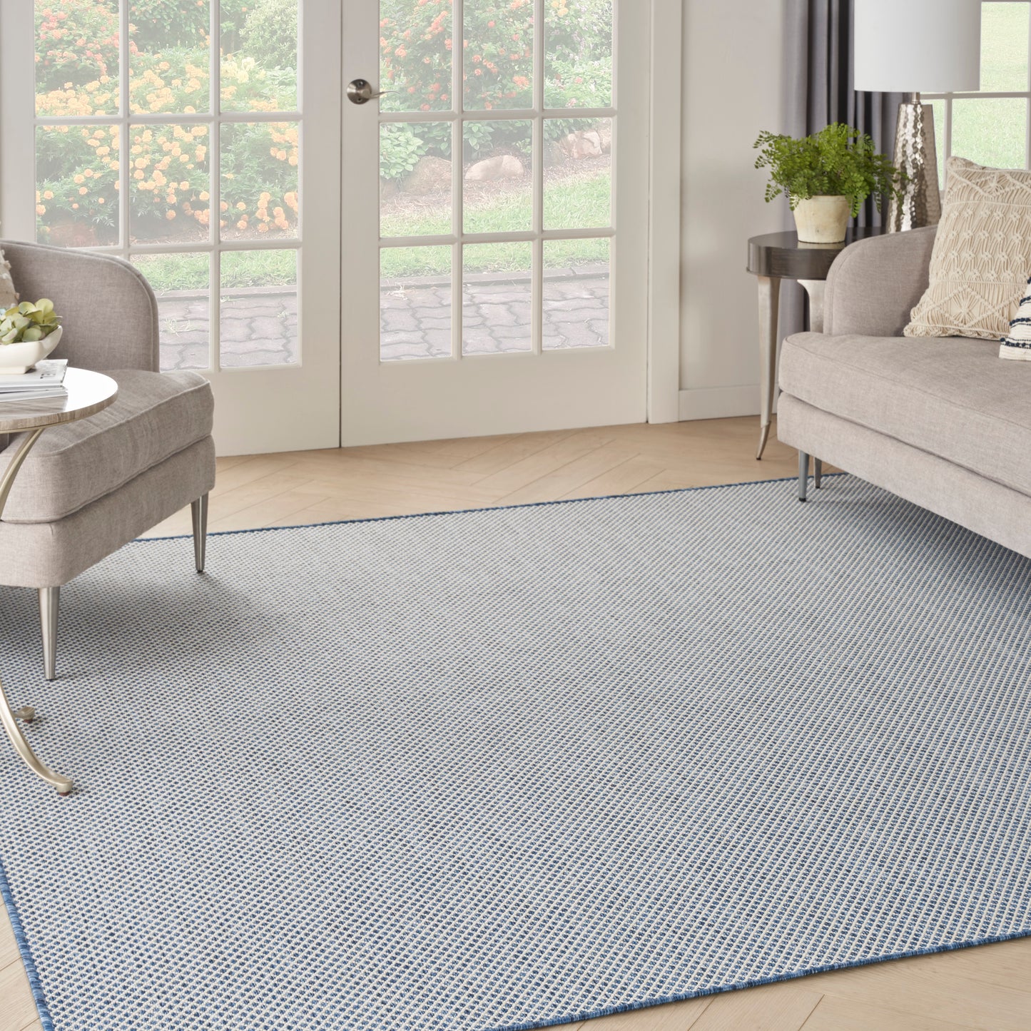 Nourison Courtyard 8' x Square Ivory Blue Modern Rug