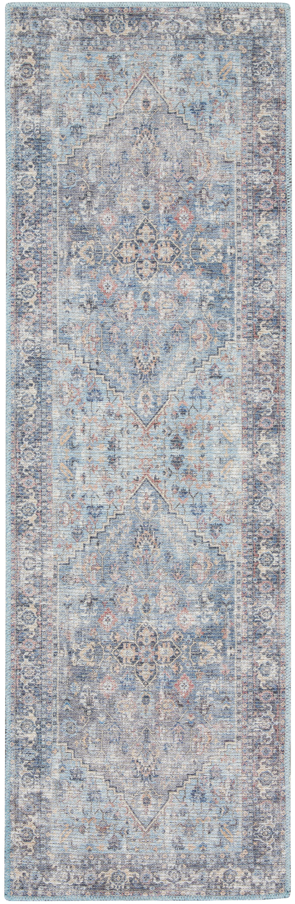 Nicole Curtis Machine Washable Series 1 2' x 6' Light Grey/Blue Vintage Indoor Rug