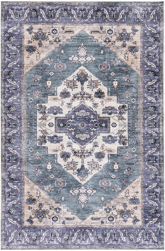 Nourison Grand Washables 4' x 6' Teal Blue Vintage Indoor Rug