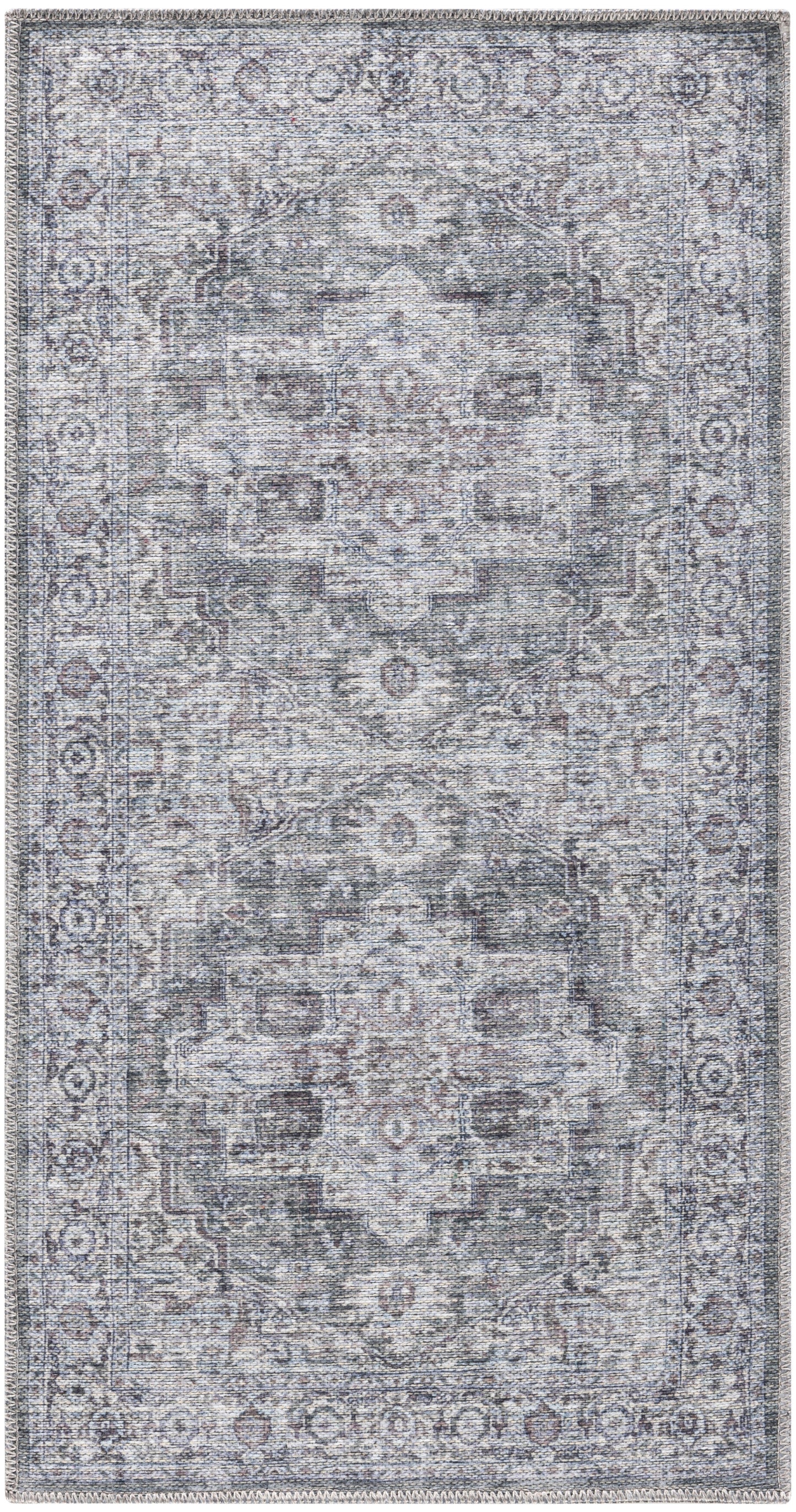 Nicole Curtis Machine Washable Series 1 3' x 5' Ivory Grey Vintage Indoor Rug