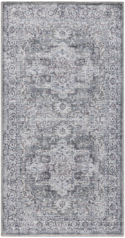 Nicole Curtis Machine Washable Series 1 3' x 5' Ivory Grey Vintage Indoor Rug