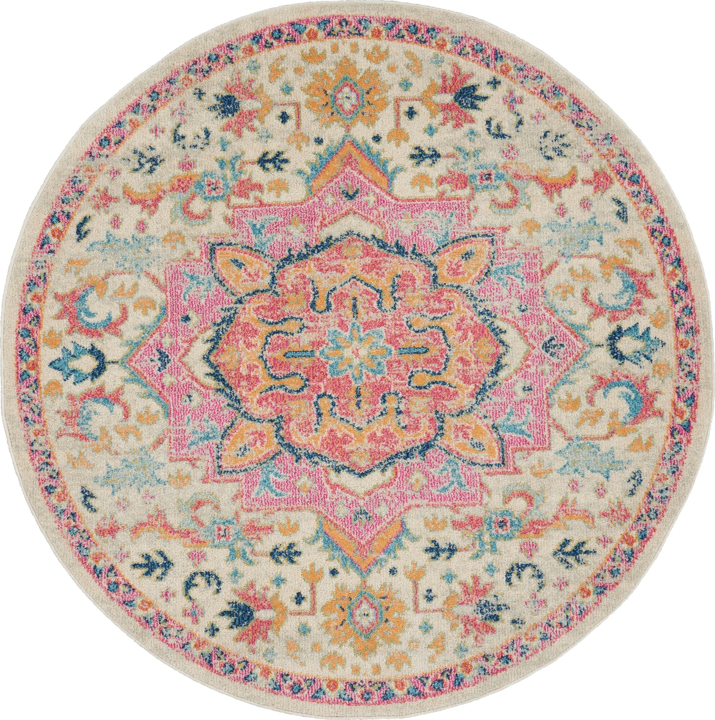 Nourison Passion 4' x Round Ivory Pink Bohemian Indoor Rug