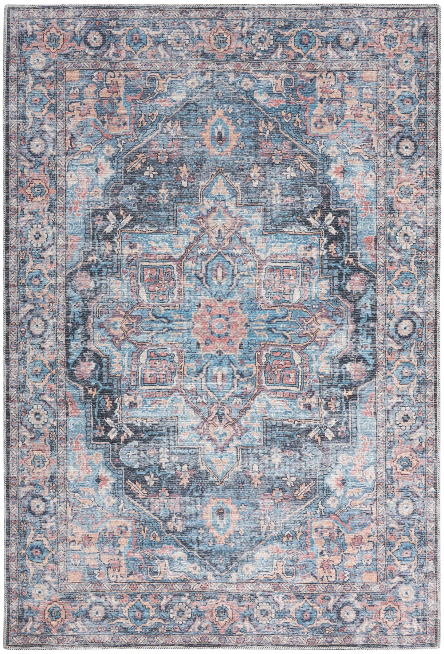 Nicole Curtis Machine Washable Series 1 4' x 6' Light Blue Multi Vintage Indoor Rug