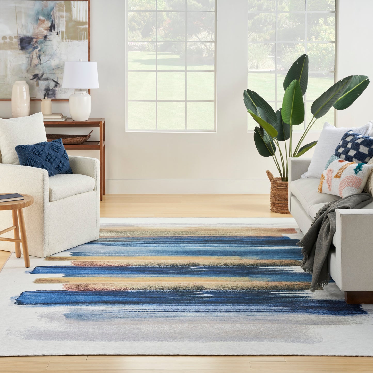 Nourison Nourison Washables 6' x 9' Blue Multicolor Modern Indoor Rug