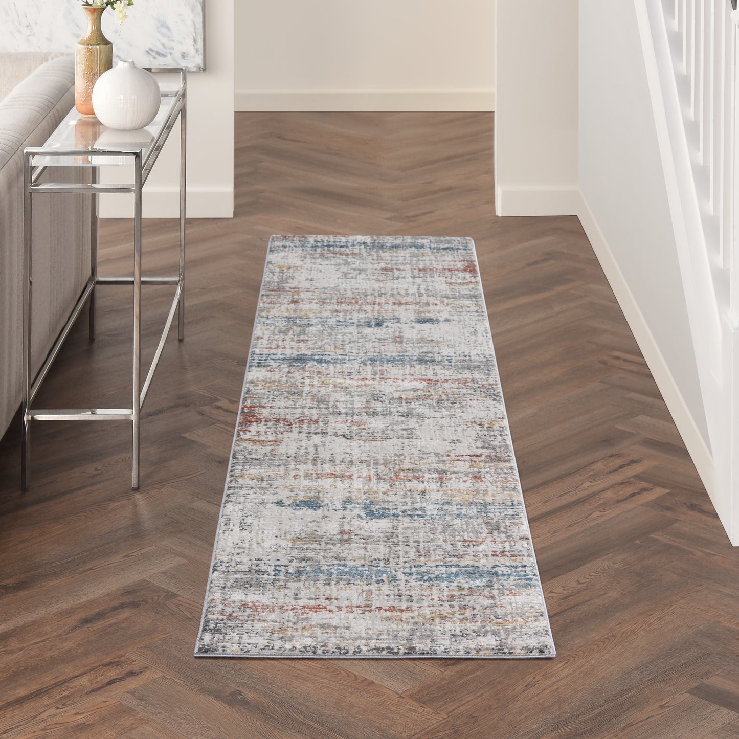 Nourison Rustic Textures 2'2" x 7'6" Light Grey Multi Modern Indoor Rug