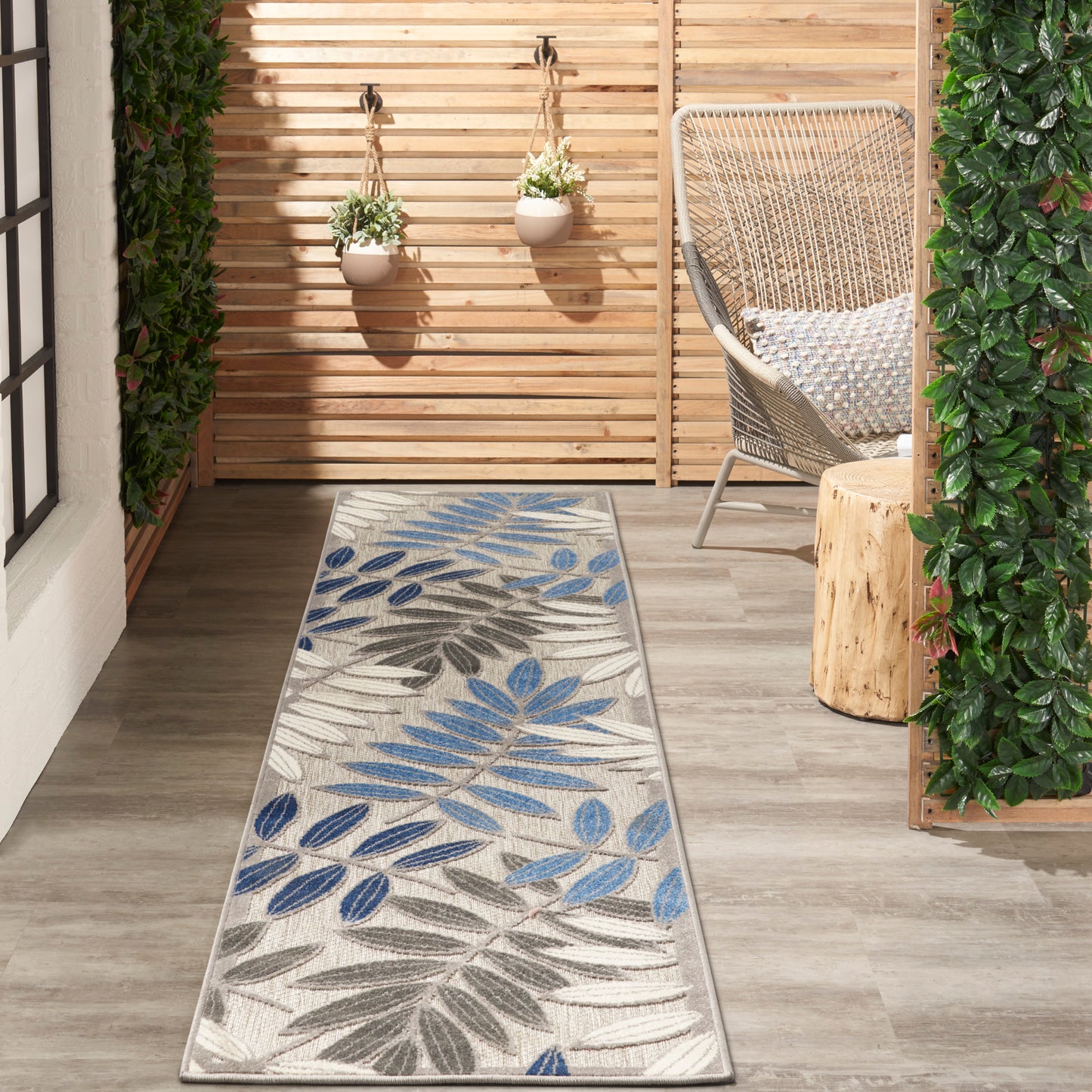 Nourison Aloha 2'3" x 10' Grey/Blue Tropical Rug