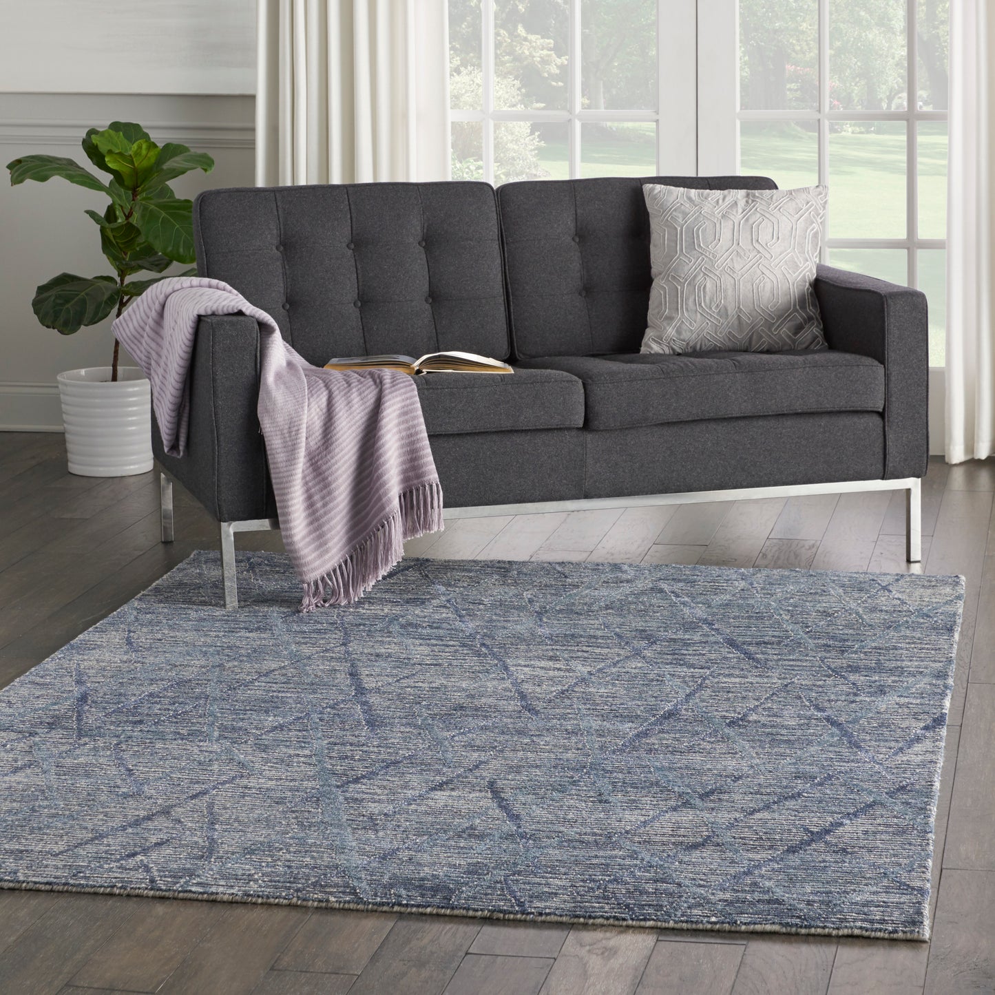 Nourison Ocean 5'6" x 7'5" Indigo Modern Indoor Rug