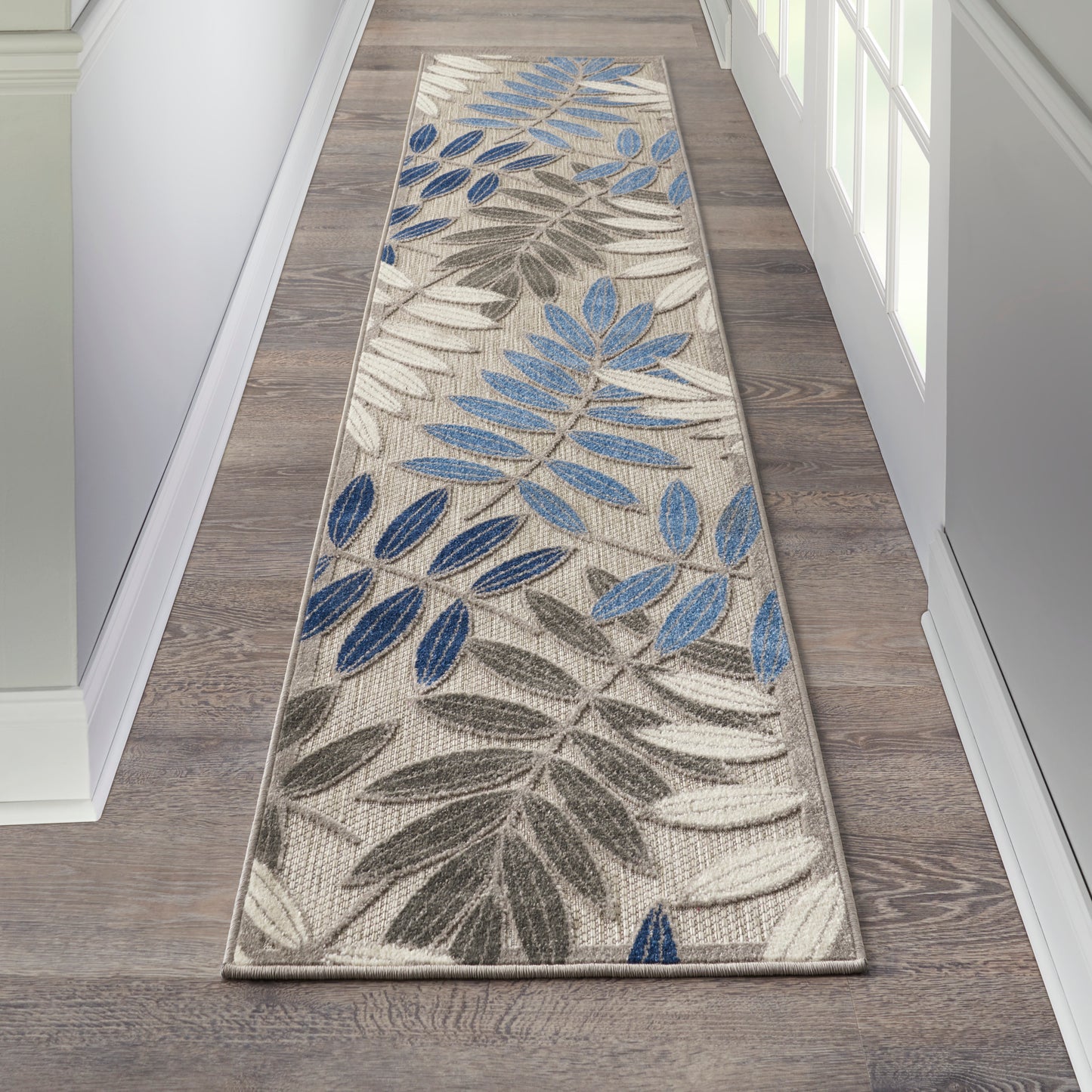 Nourison Aloha 2'3" x 10' Grey/Blue Tropical Rug