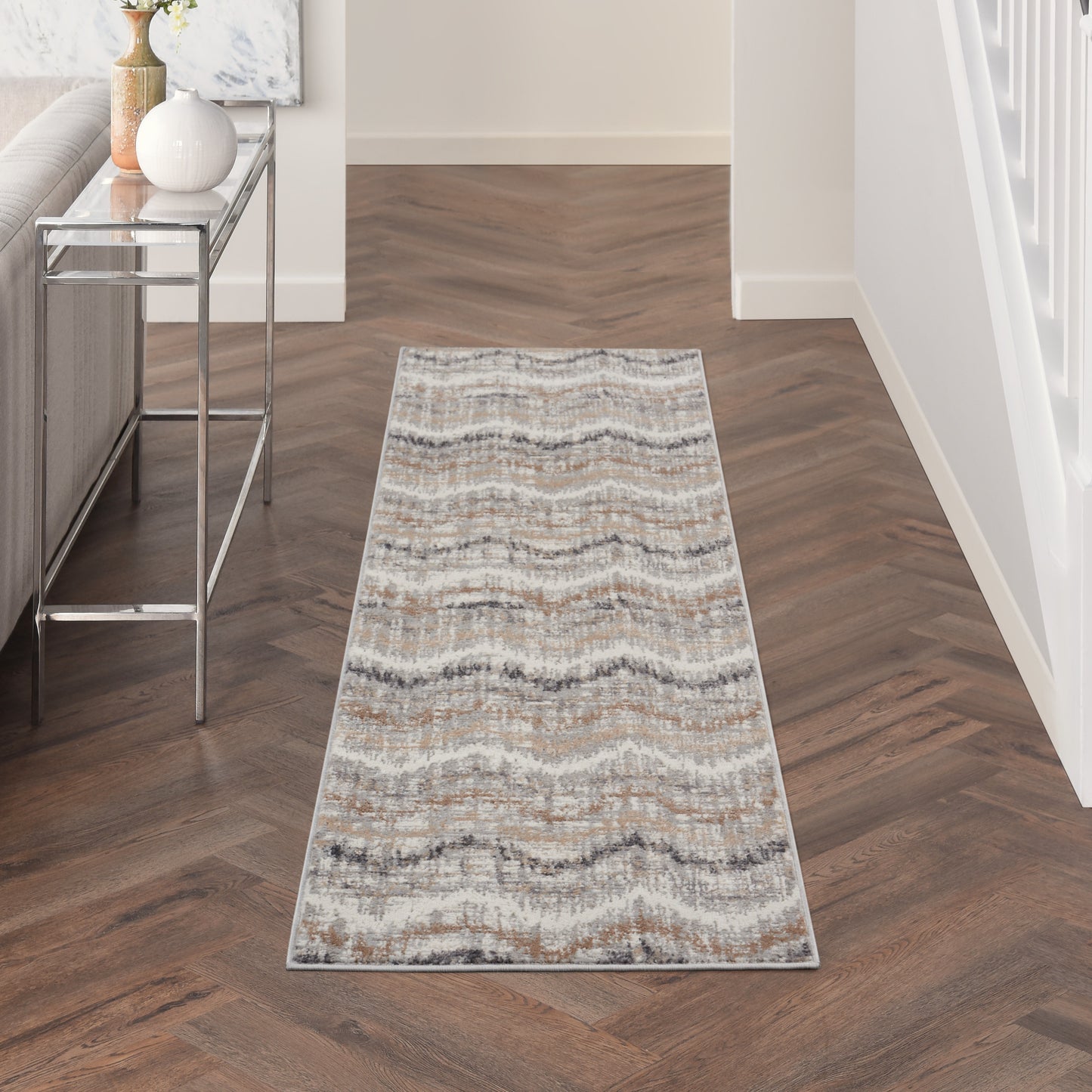 Nourison Elation 2'3" x 7'6" Grey Ivory Modern Indoor Rug