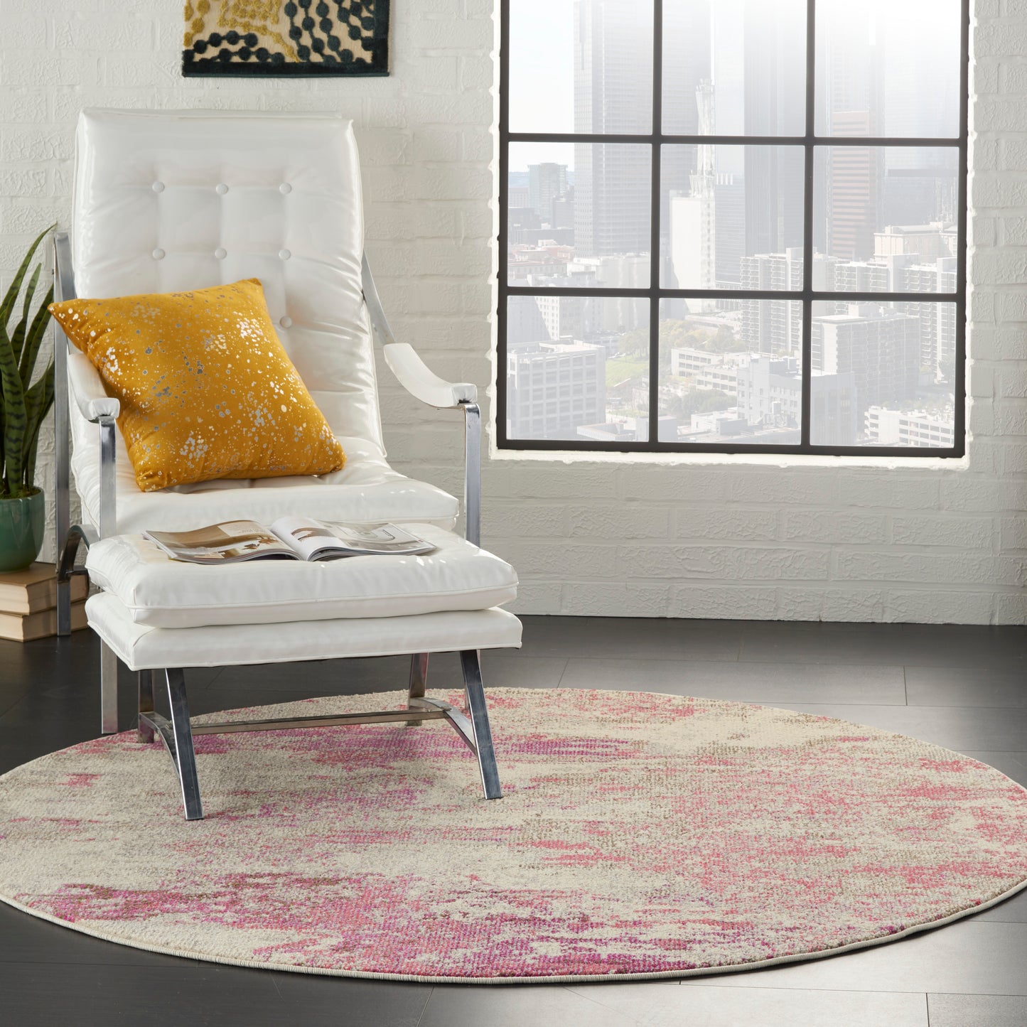 Nourison Celestial 4' x Round Ivory/Pink Modern Indoor Rug