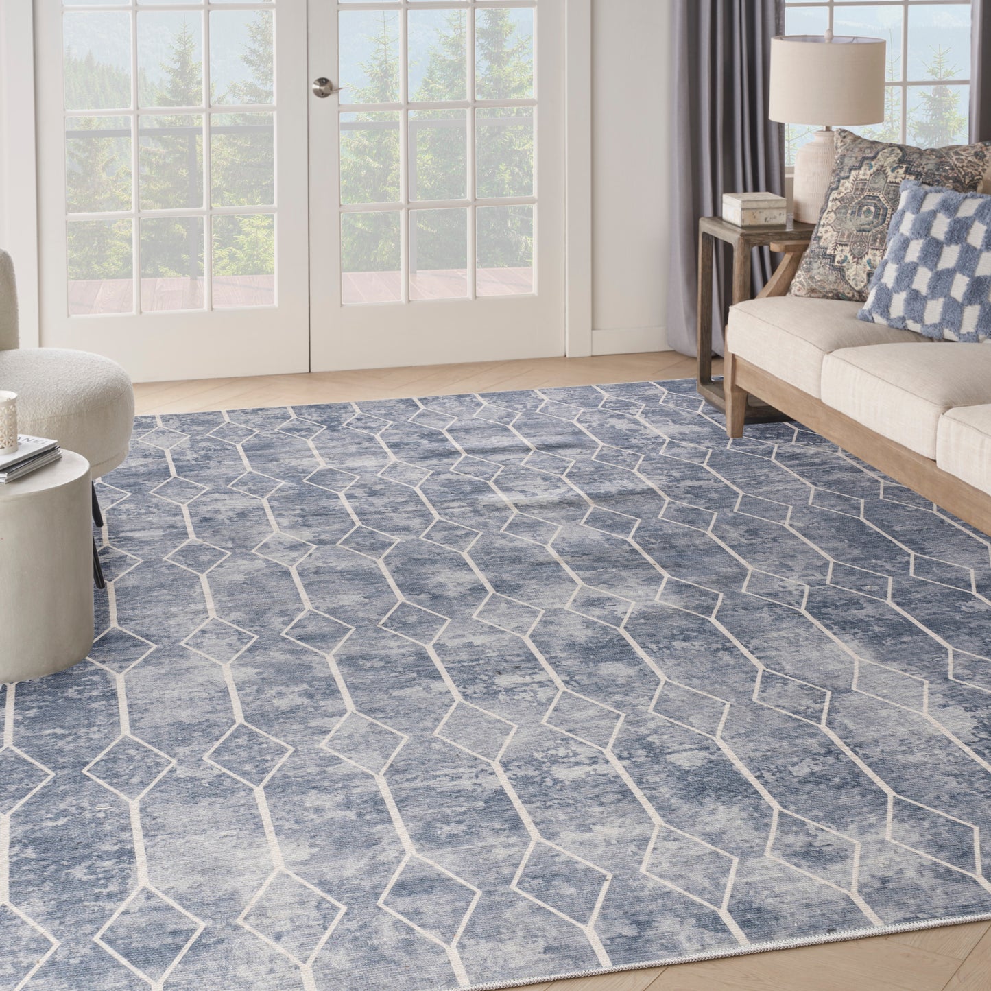 Nicole Curtis Machine Washable Series 1 9'2" x 12' Blue Modern Indoor Rug