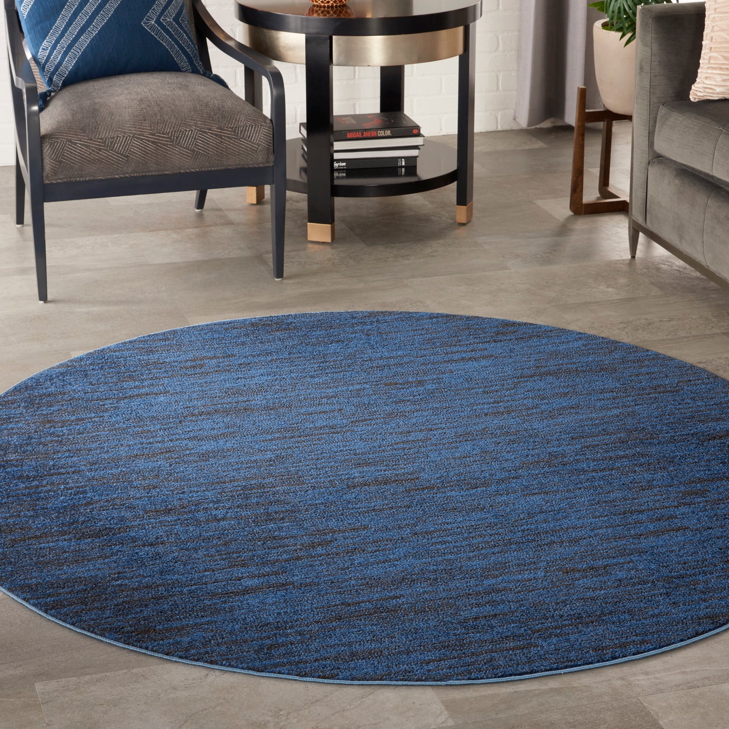 Nourison Nourison Essentials 6' x Round Midnight Blue Outdoor Rug