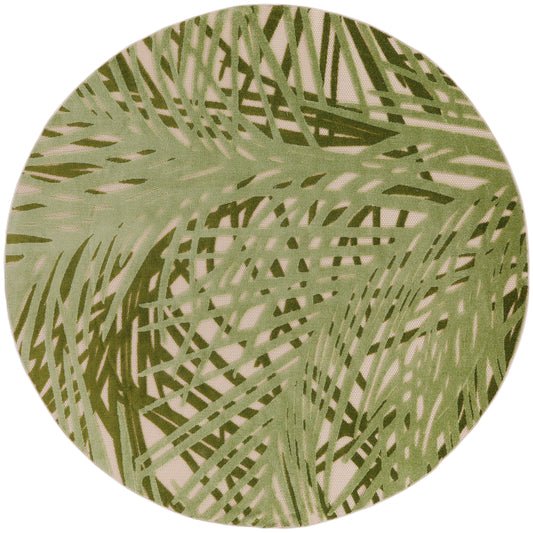 Nourison Aloha 5'3" x Round Ivory Green Outdoor Rug