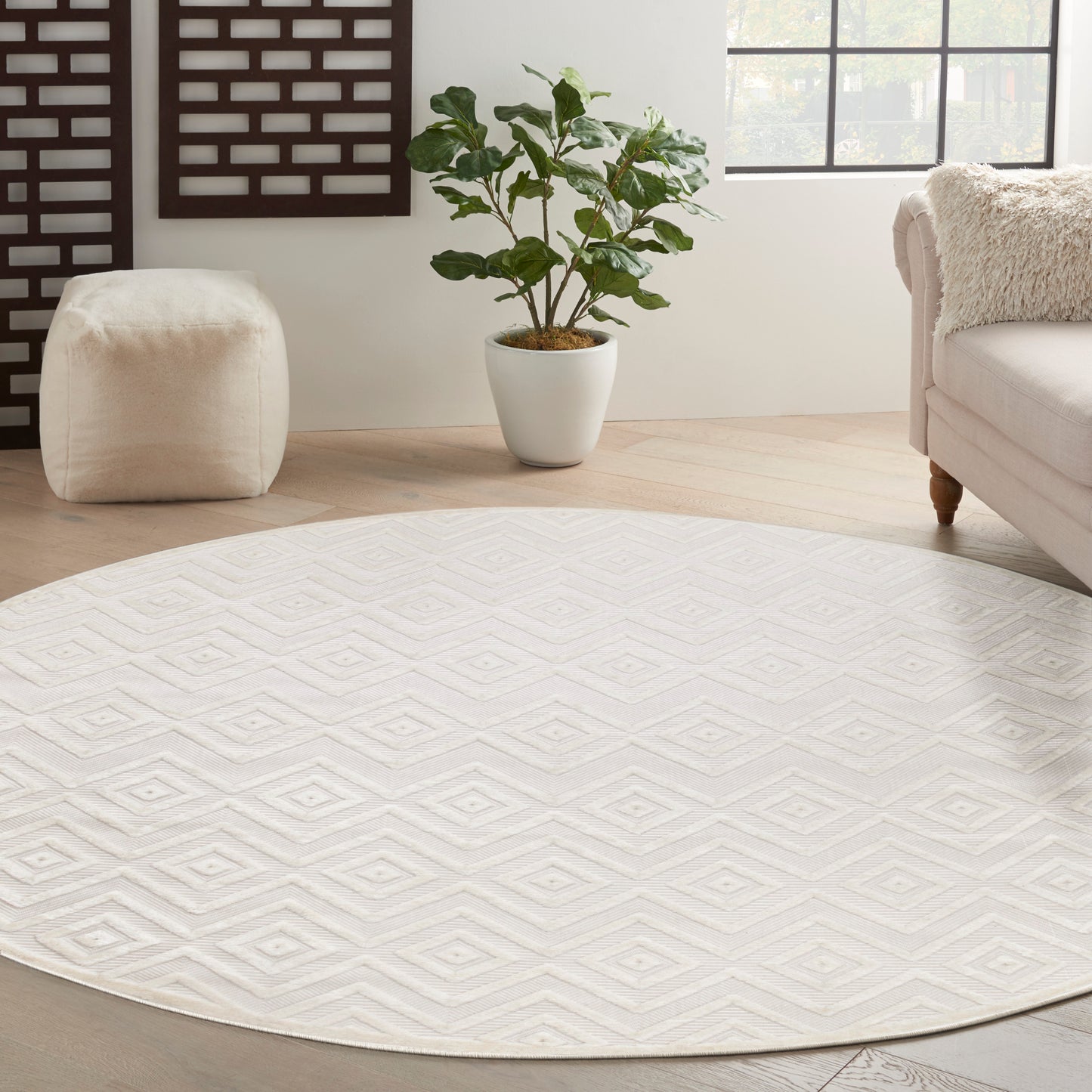 Nourison Versatile 10' x Round Ivory White Modern Rug