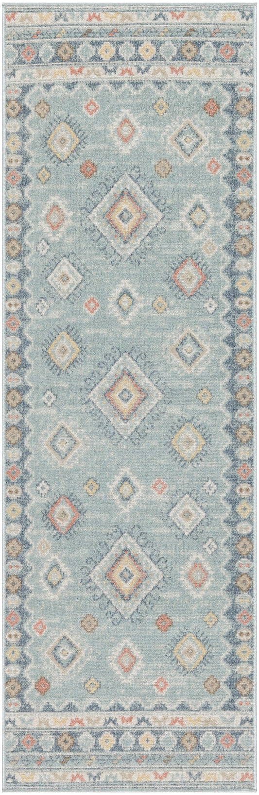 Nourison Washable Decor 2' x 6' Light Blue Bohemian Indoor Rug