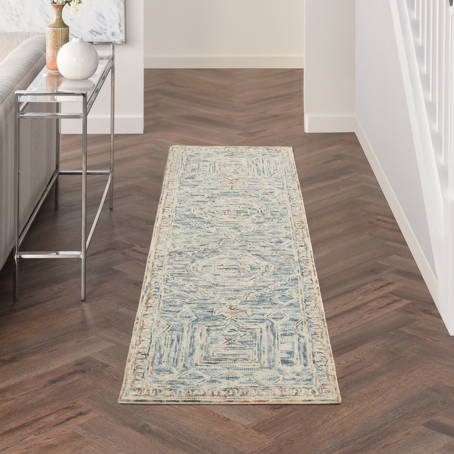 Nourison Interlock 2'3" x 7'6" Blue Multicolor Bohemian Indoor Rug