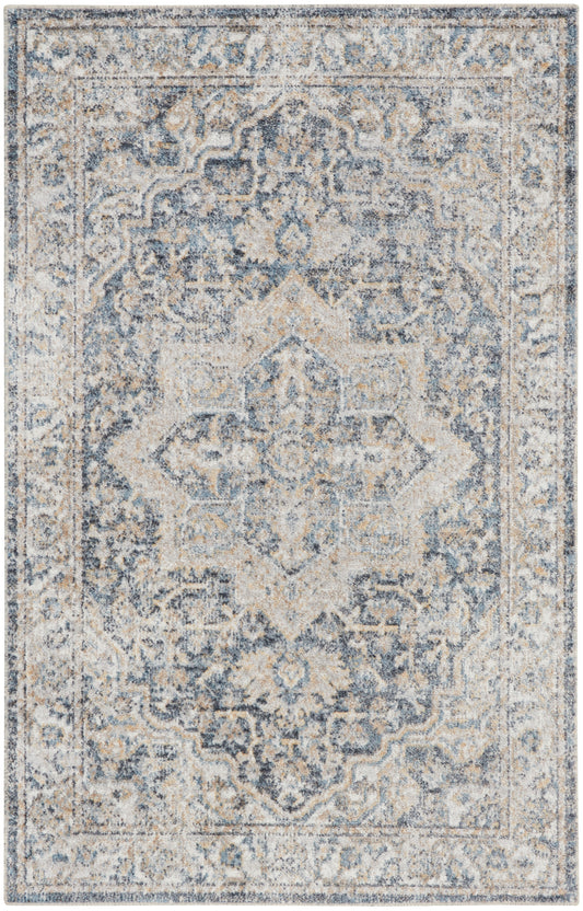 Nourison Astra Machine Washable 2'2" x 4' Grey Blue Vintage Indoor Rug