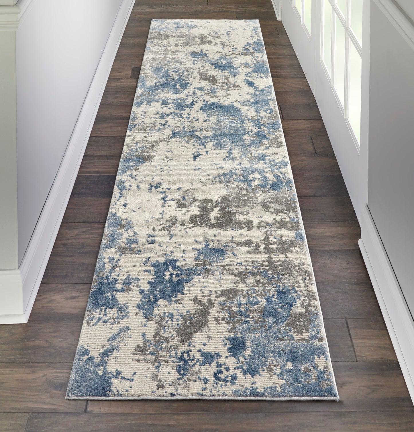 Nourison Rustic Textures 2'2" x 7'6" Grey/Blue Modern Indoor Rug