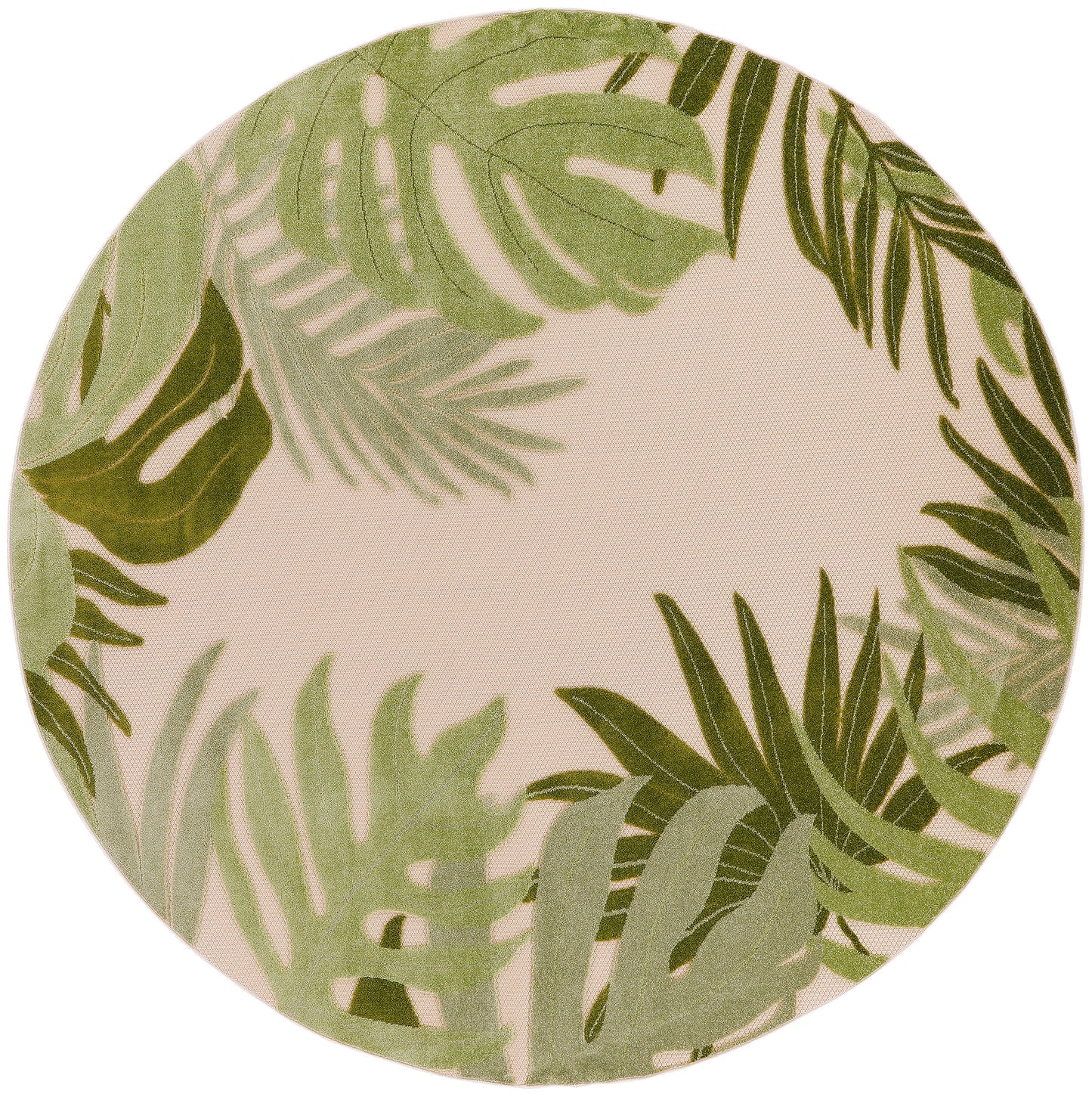 Nourison Aloha 5'3" x Round Ivory Green Outdoor Rug