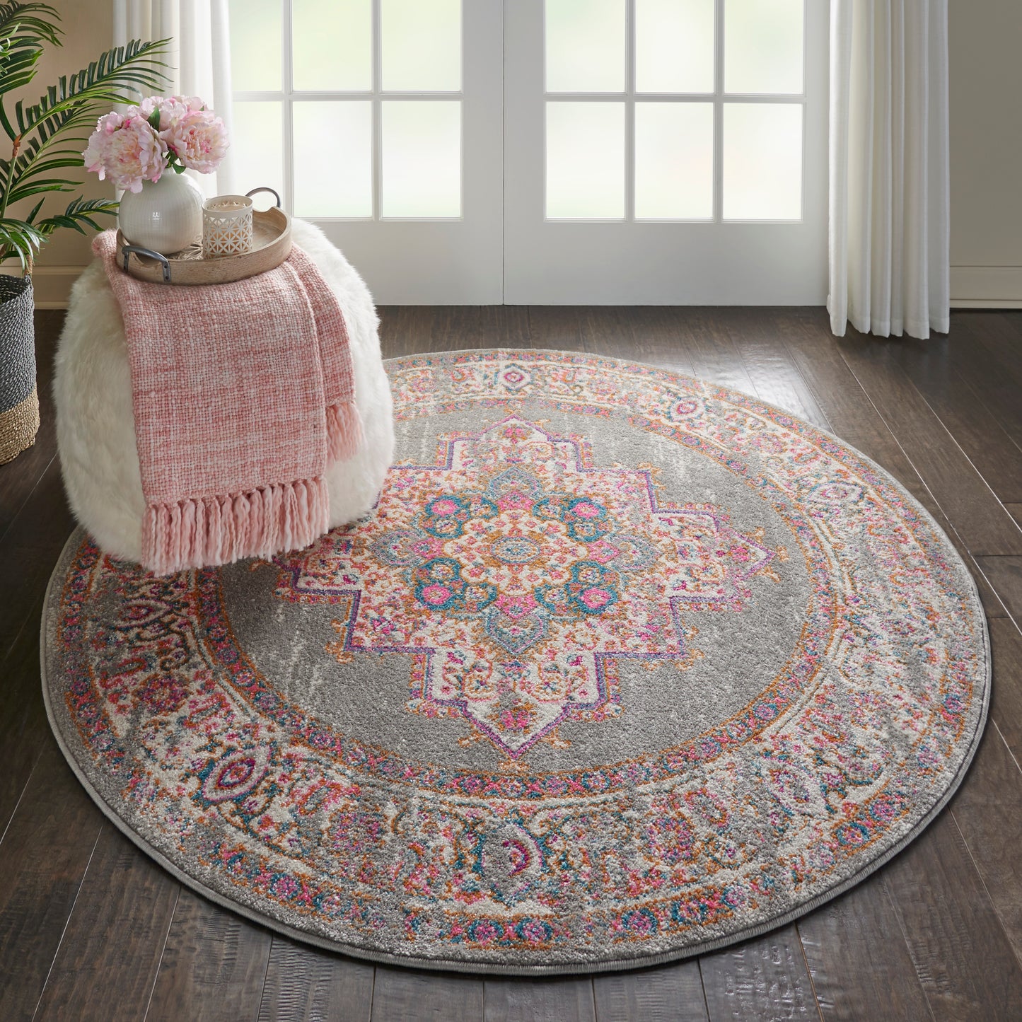 Nourison Passion 5' x Round Grey Bohemian Indoor Rug