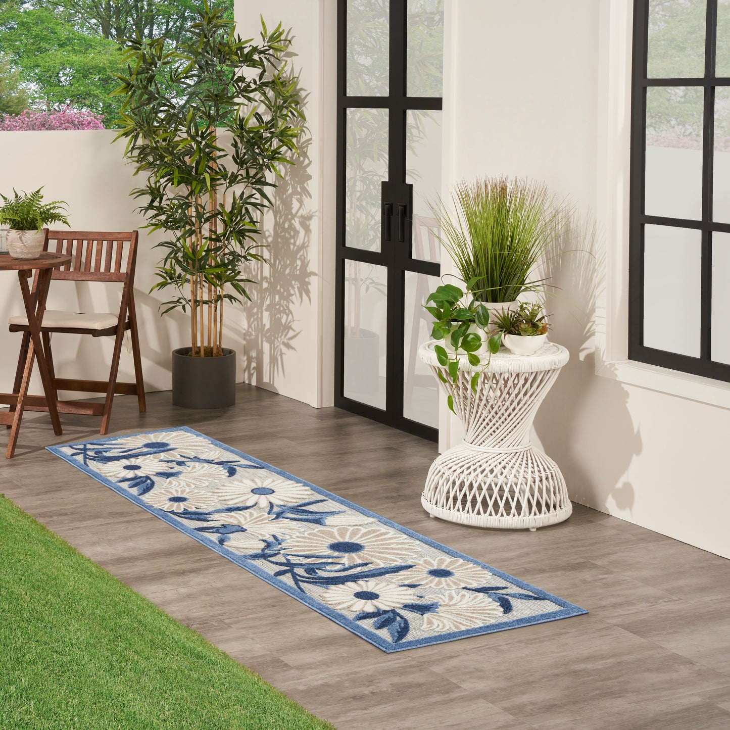 Nourison Aloha 2'3" x 12' Blue Grey Contemporary Rug