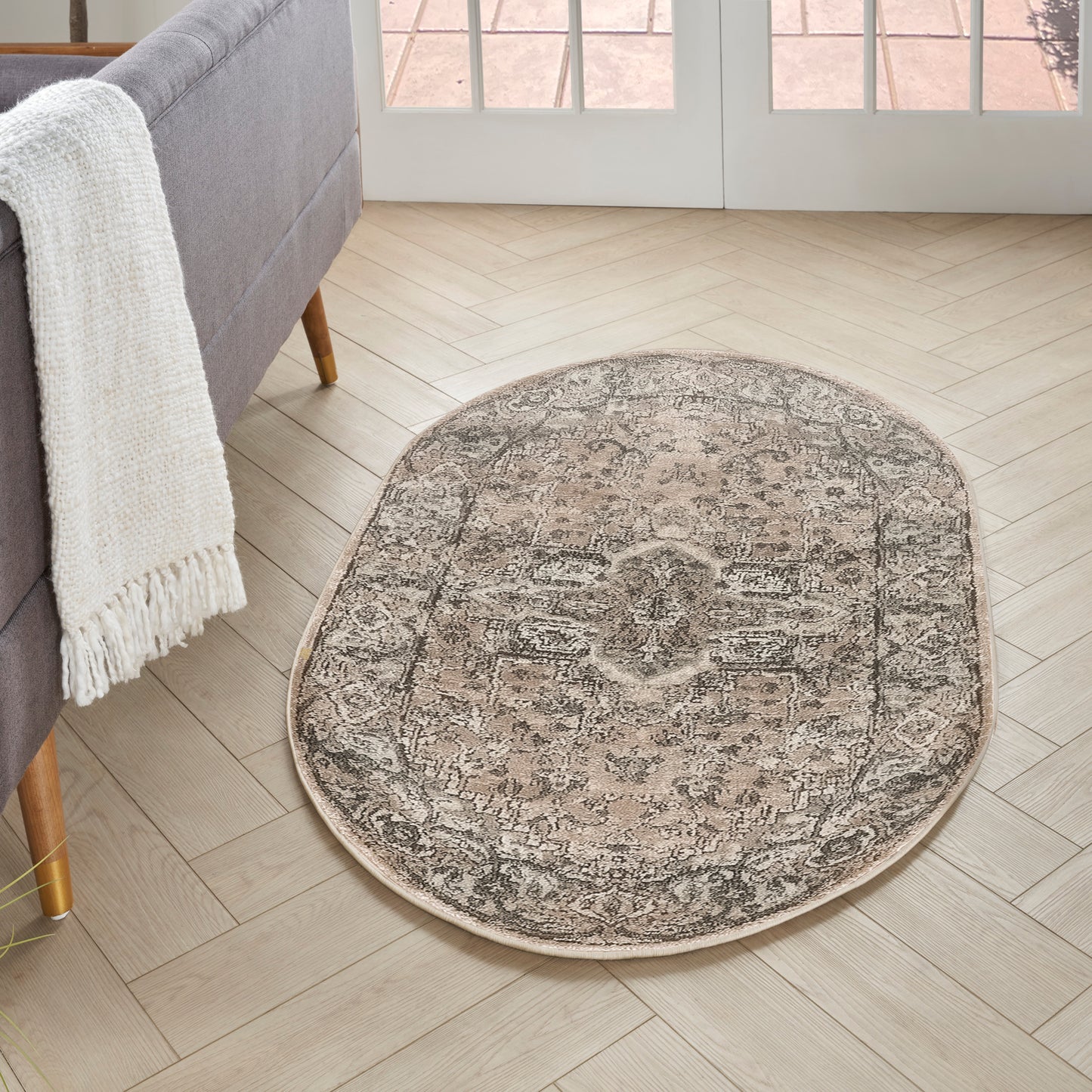 Nourison Quarry 3' x 5' Oval Beige Grey Farmhouse Indoor Rug