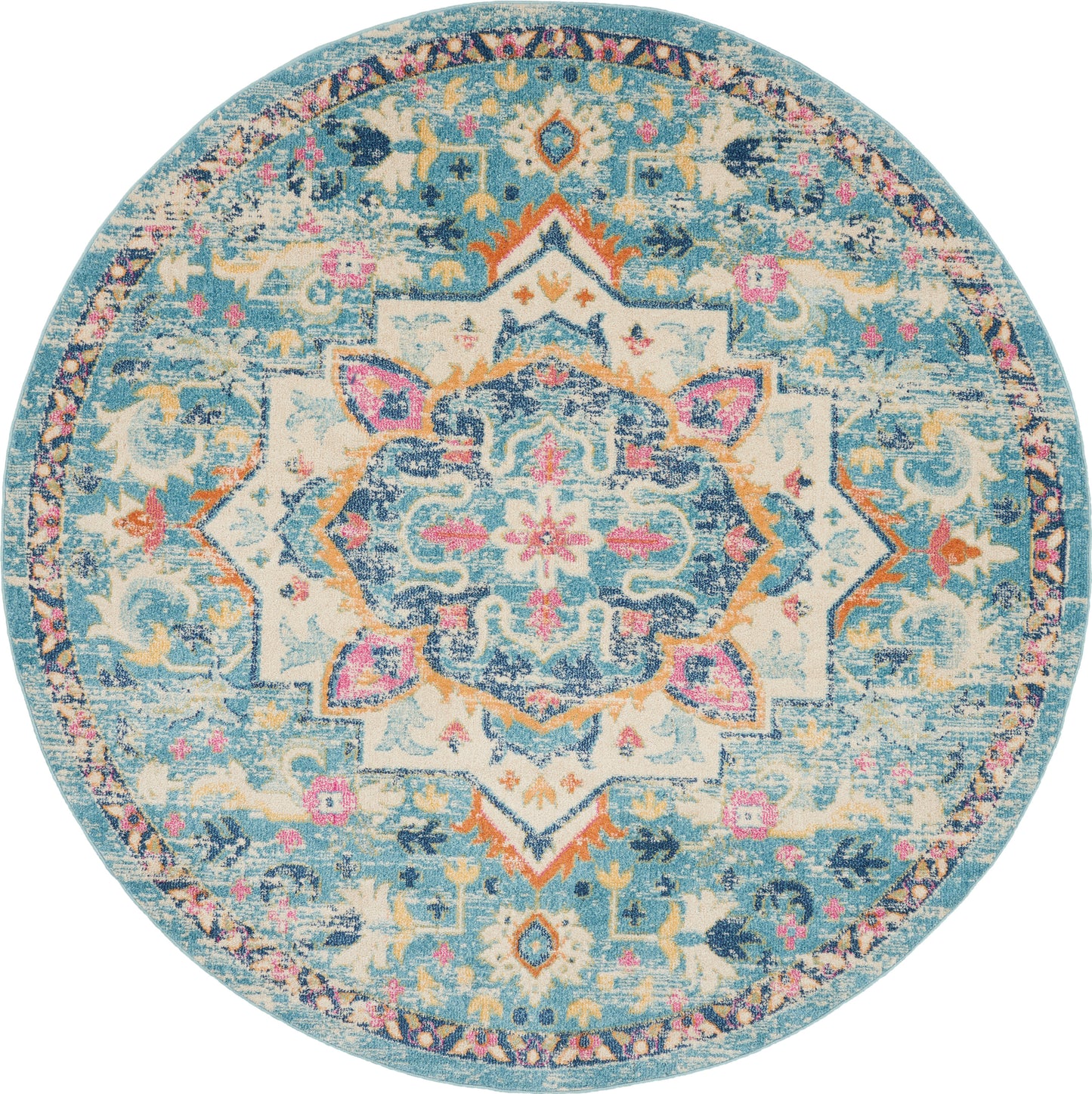 Nourison Passion 8' x Round Ivory/Light Blue Bohemian Indoor Rug