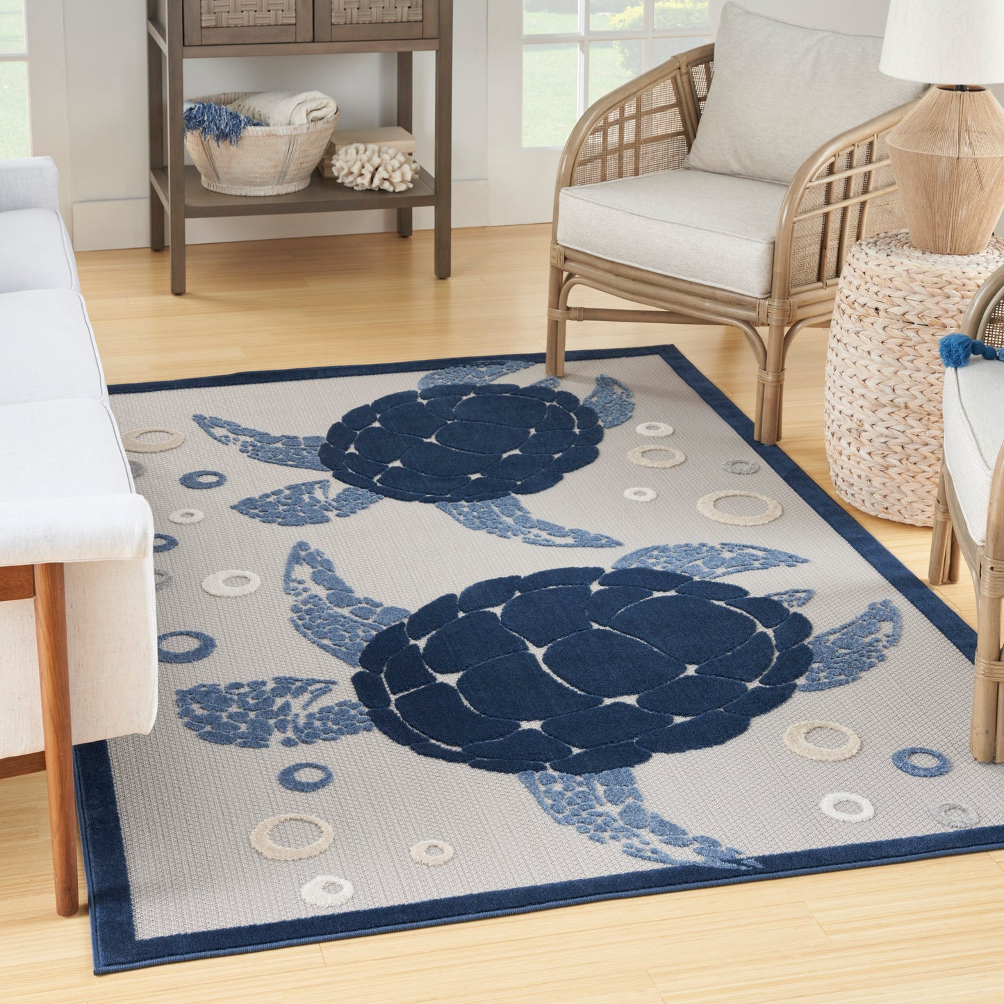 Nourison Aloha 5'3" x 7'5" Navy Blue Coastal, Nautical & Beach Rug