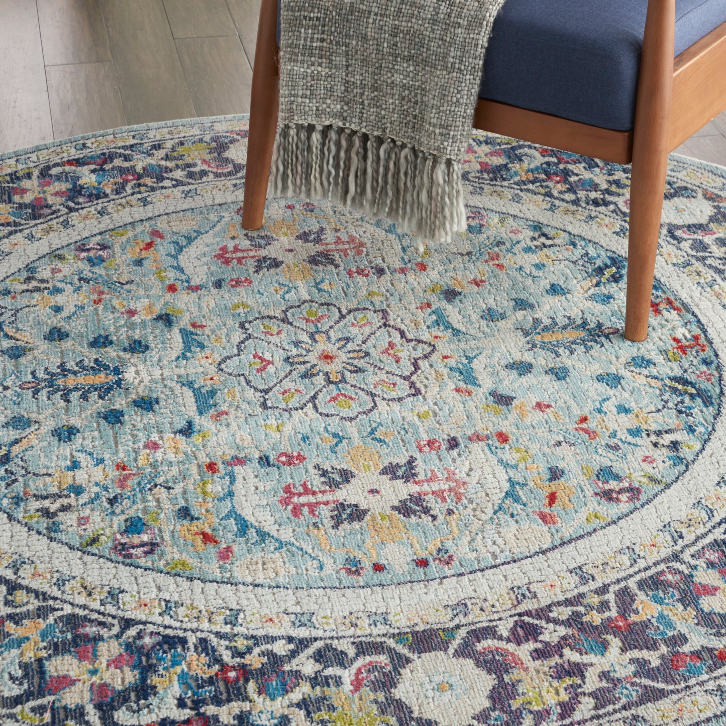 Nourison Ankara Global 6' x Round Teal Multicolor Bohemian Indoor Rug