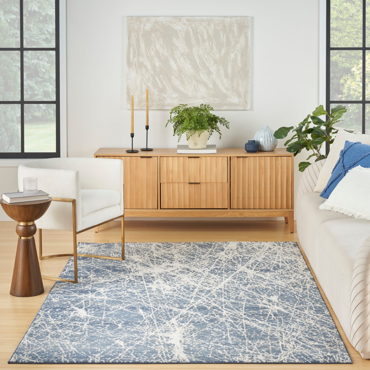 Nourison Exhale 3'11" x 5'11" Navy Ivory Modern Indoor Rug