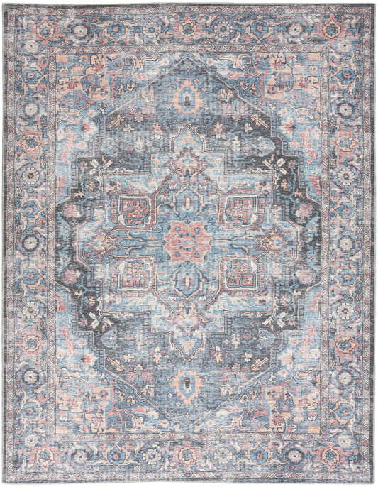 Nicole Curtis Machine Washable Series 1 9'2" x 12' Light Blue Multi Vintage Indoor Rug