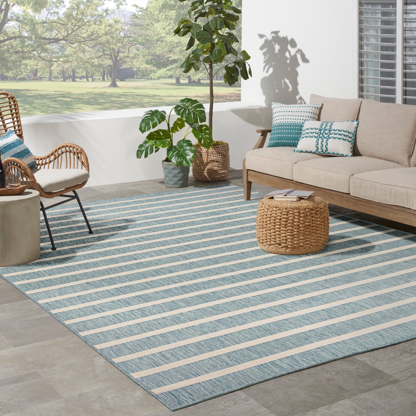 Nourison Positano 8' x 10' Aqua Ivory Modern Rug