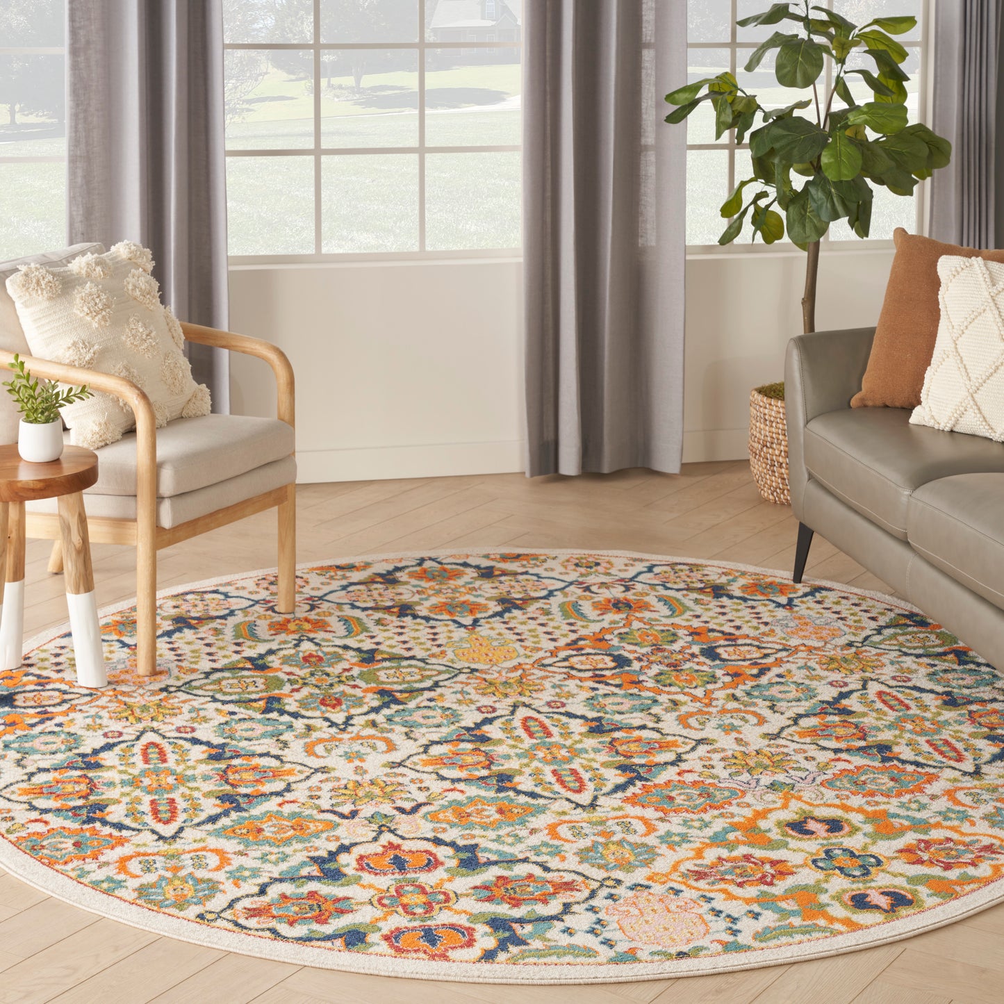 Nourison Allur 7’10” x Round Ivory Multicolor Bohemian Indoor Rug