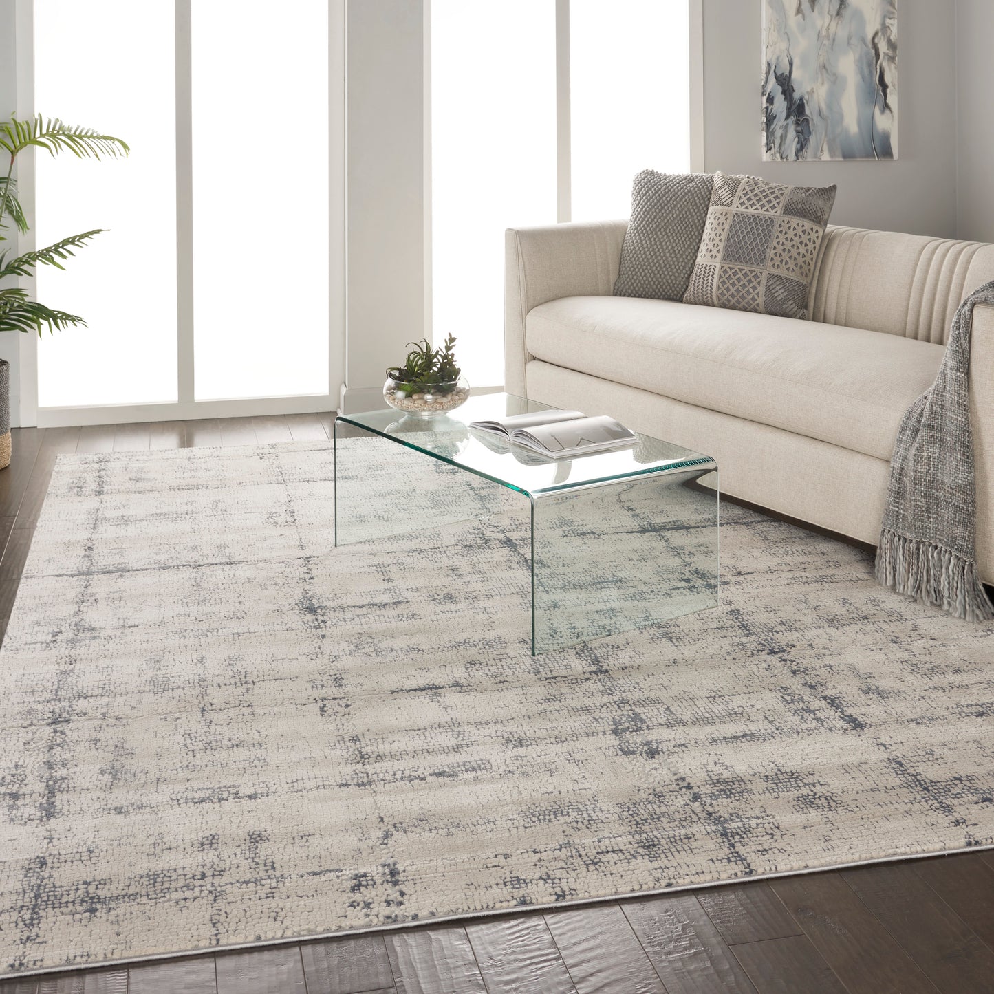 Nourison Rustic Textures 7'10" x 10'6" Ivory/Blue Modern Indoor Rug