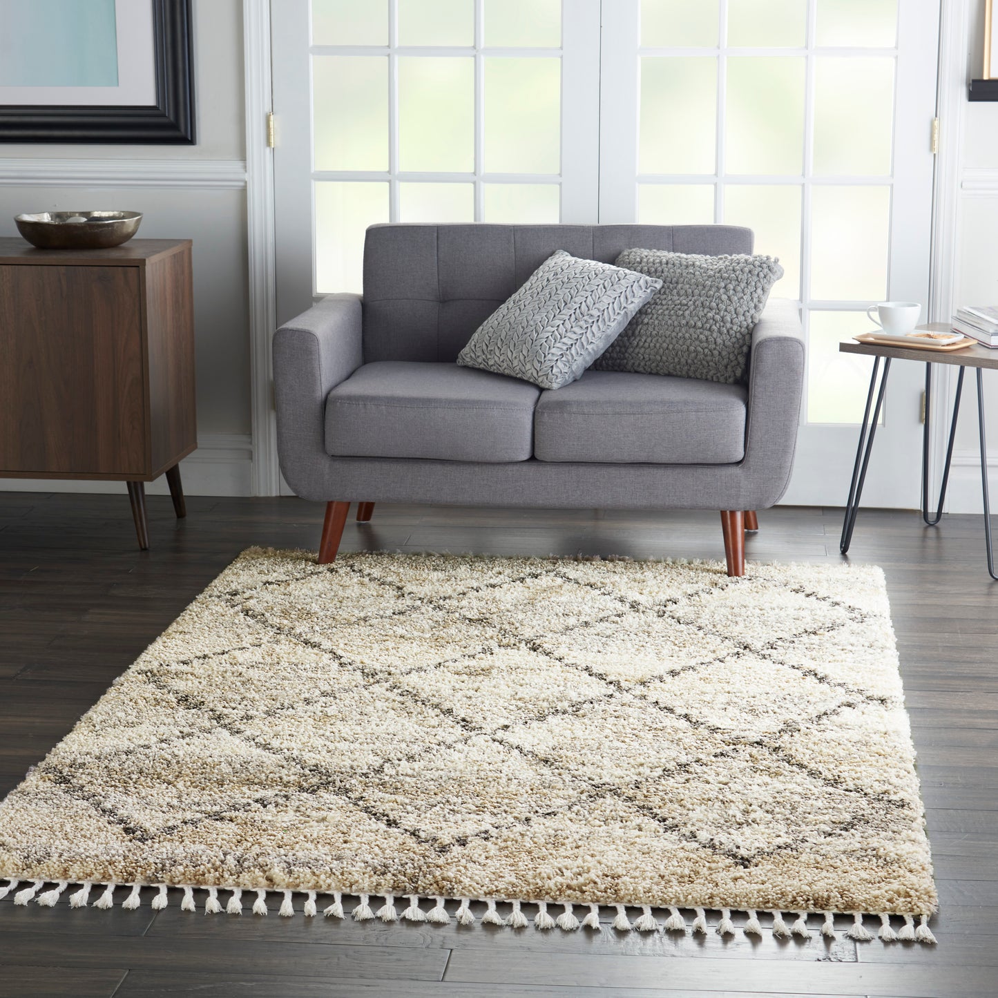 Nourison Oslo Shag 4' x 6' Ivory/Grey Shag Indoor Rug